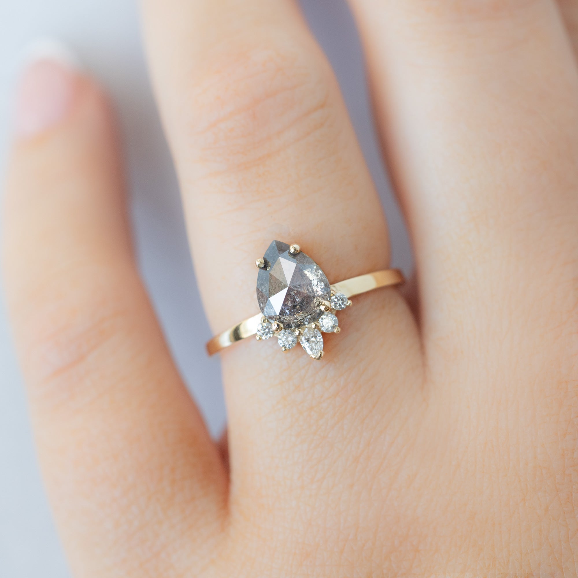 Alexis Russell  Engagement Rings The Aster Ring | 1.35ct Pear Salt and Pepper Diamond in 14K Yellow Gold