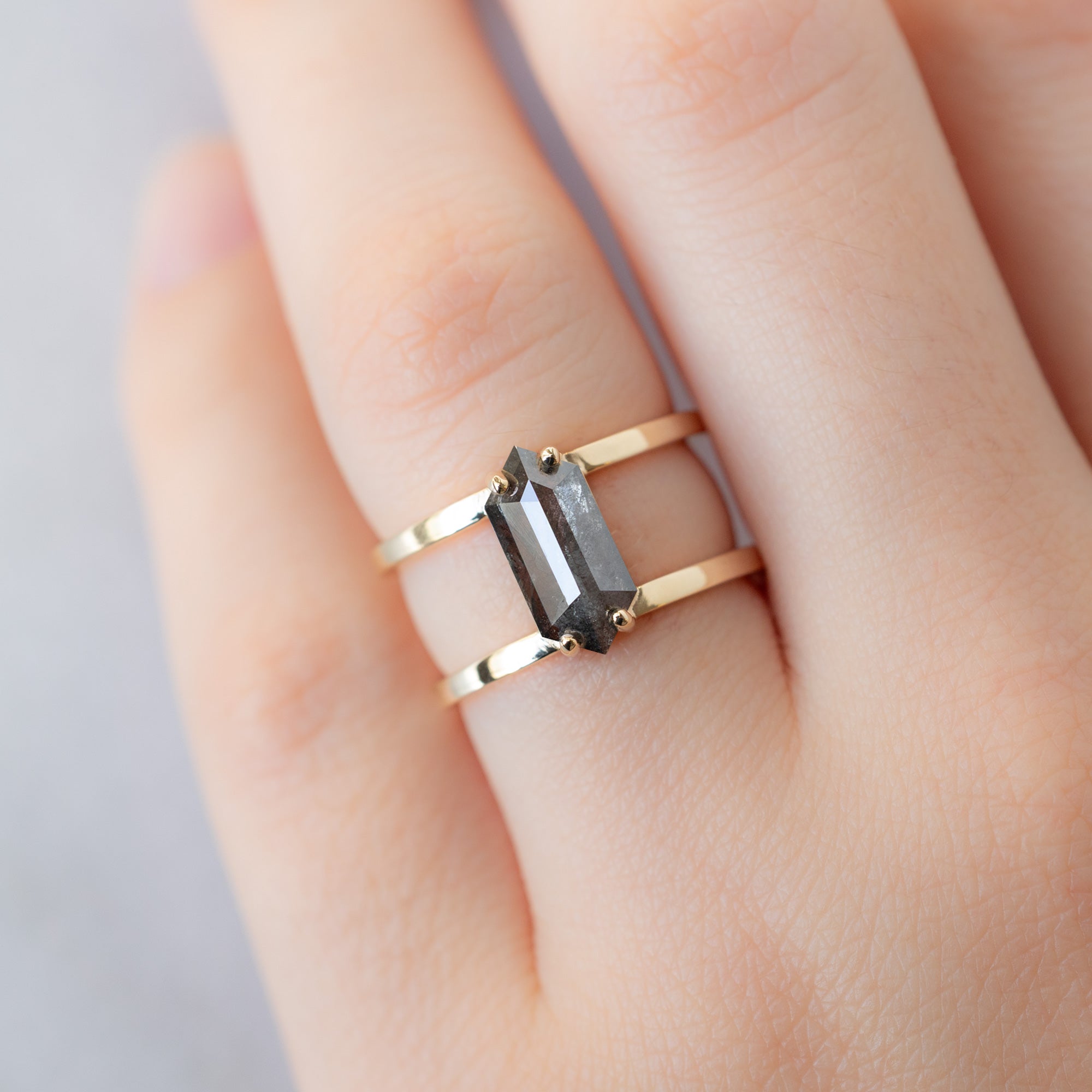 Alexis Russell  Engagement Rings The Poppy Ring | 1.57ct Hexagon Salt and Pepper Diamond in 14K Yellow Gold
