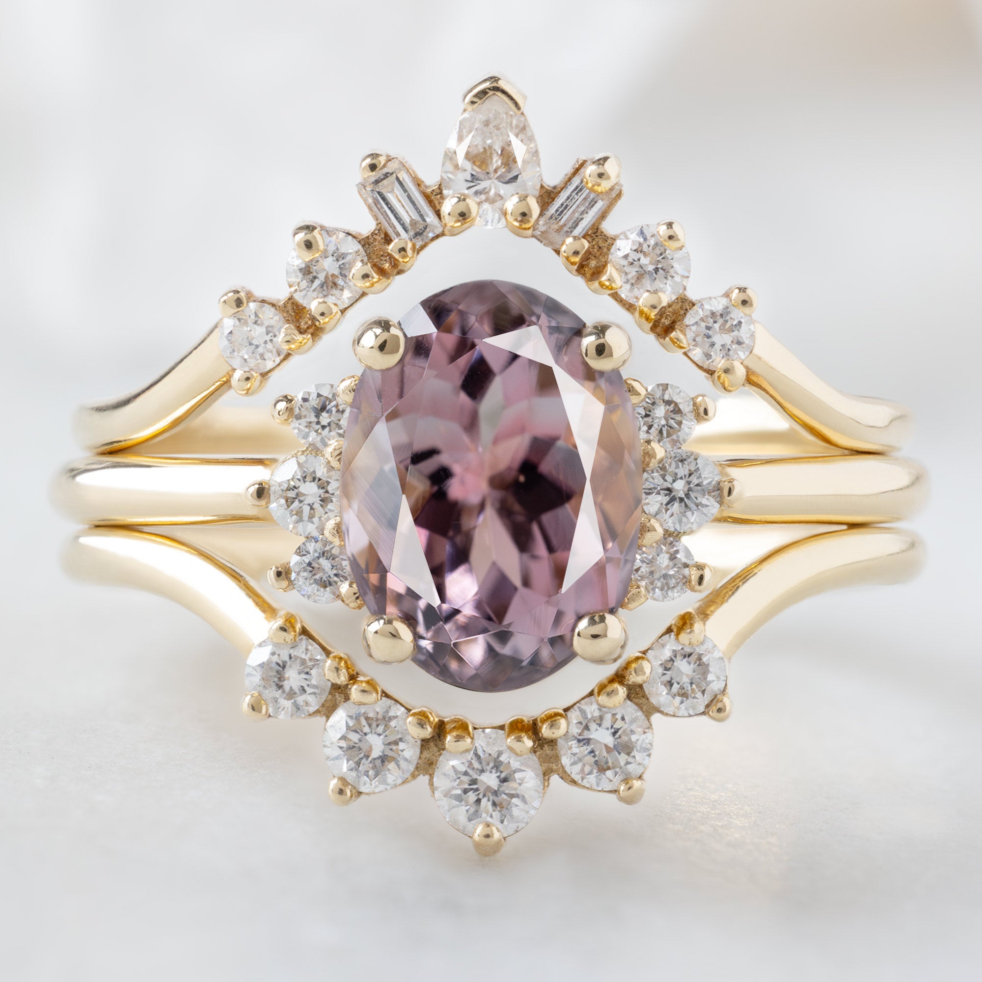 buy:geometric-white-diamond-sunburst-stacking-band-14k-or-18k-yellow-gold,the-sunflower-ring-1-39ct-oval-tourmaline-in-14k-yellow-gold,round-white-diamond-sunburst-stacking-band-14k-or-18k-yellow-gold