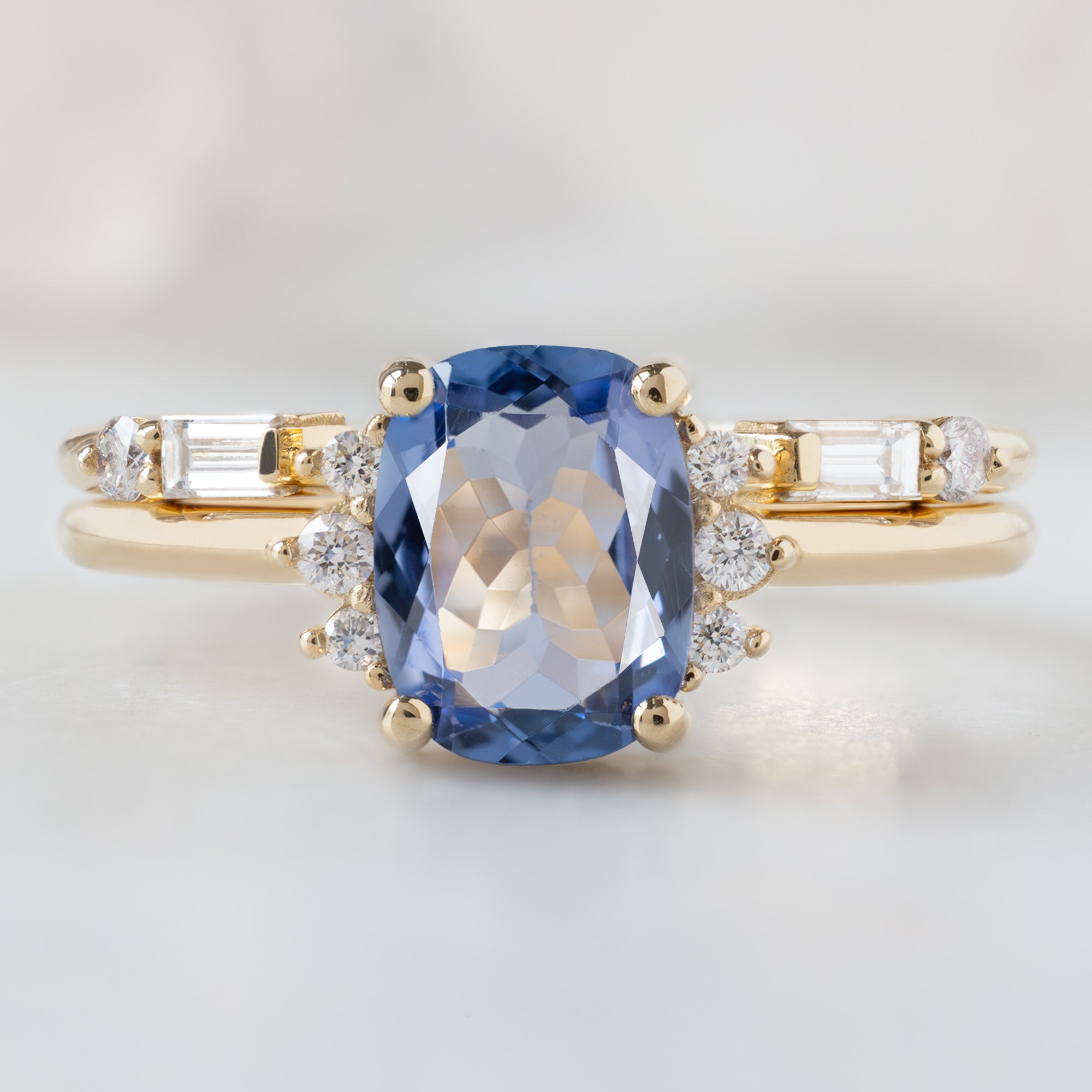 Alexis Russell  Engagement Rings The Sunflower Ring | 1.02ct Cushion Cut Tanzanite in 14K Yellow Gold