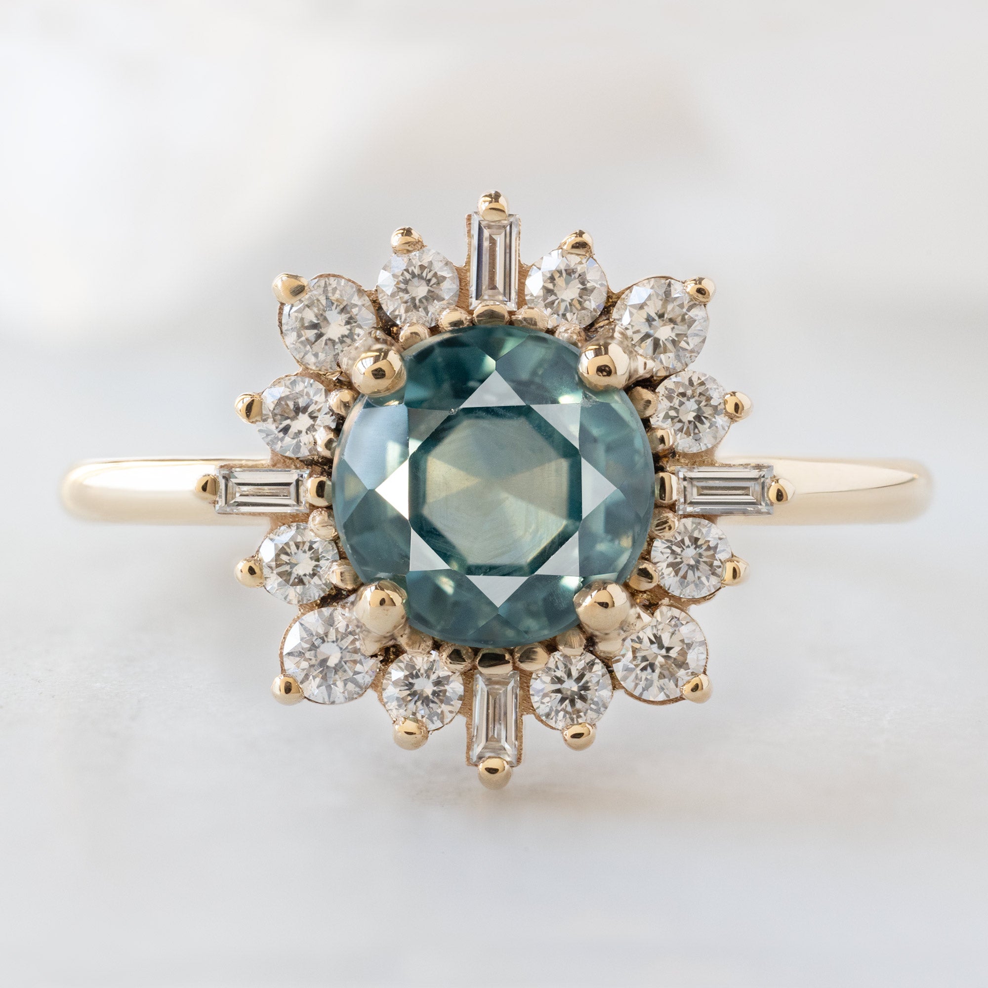 Alexis Russell  Engagement Rings The Compass Ring | 1.66ct Round Blue Sapphire in 14K Yellow Gold