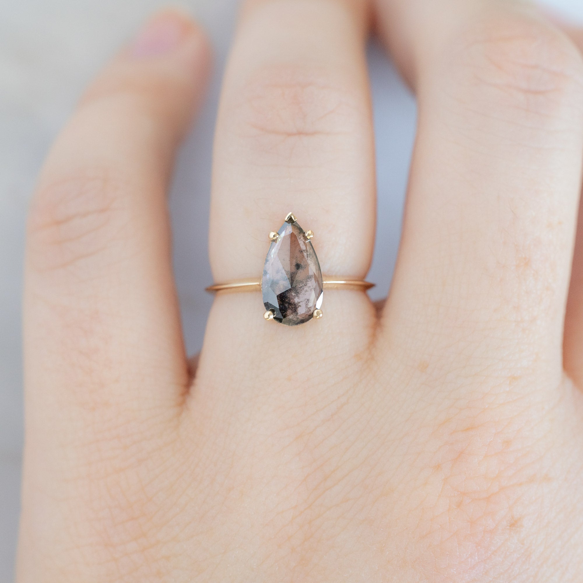 Alexis Russell  Engagement Rings The Sage Ring | 1.19ct Pear Lab Grown Salt and Pepper Diamond in 14K Yellow Gold