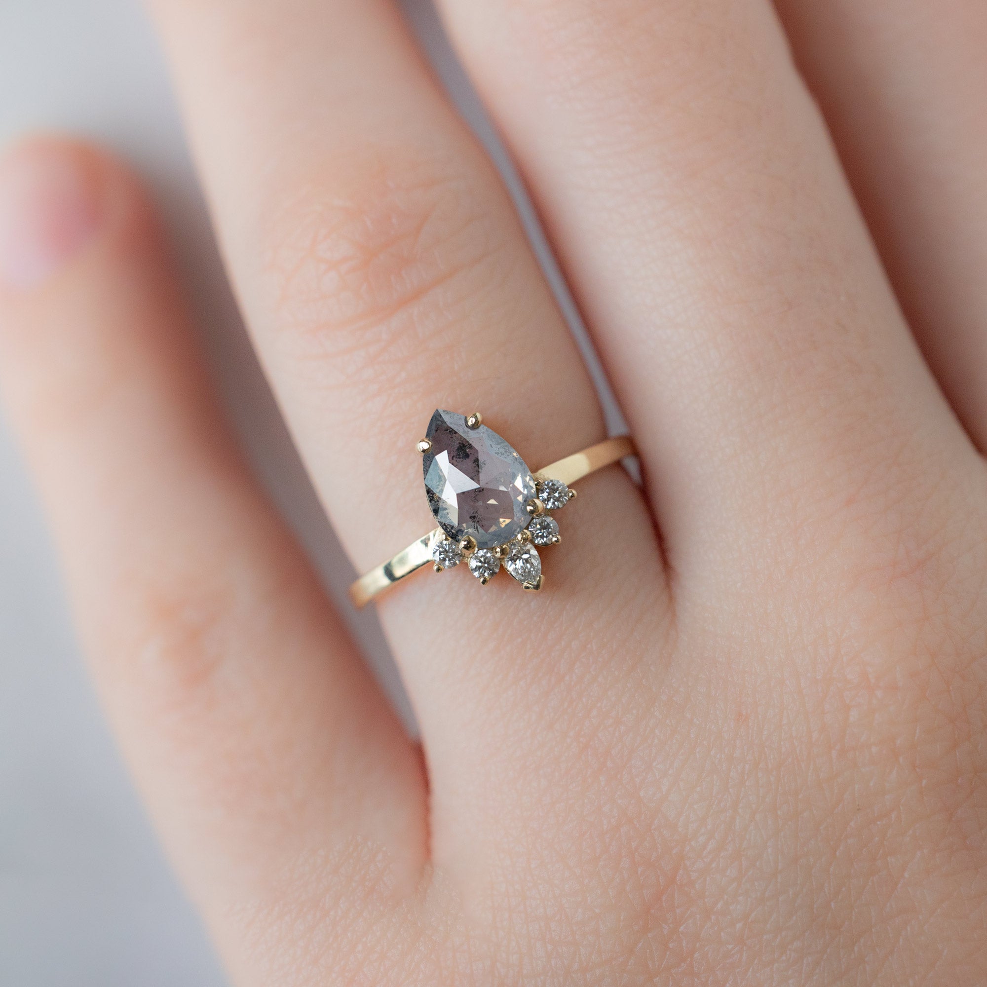 Alexis Russell  Engagement Rings The Aster Ring | 1.19ct Pear Salt and Pepper Diamond in 14K Yellow Gold