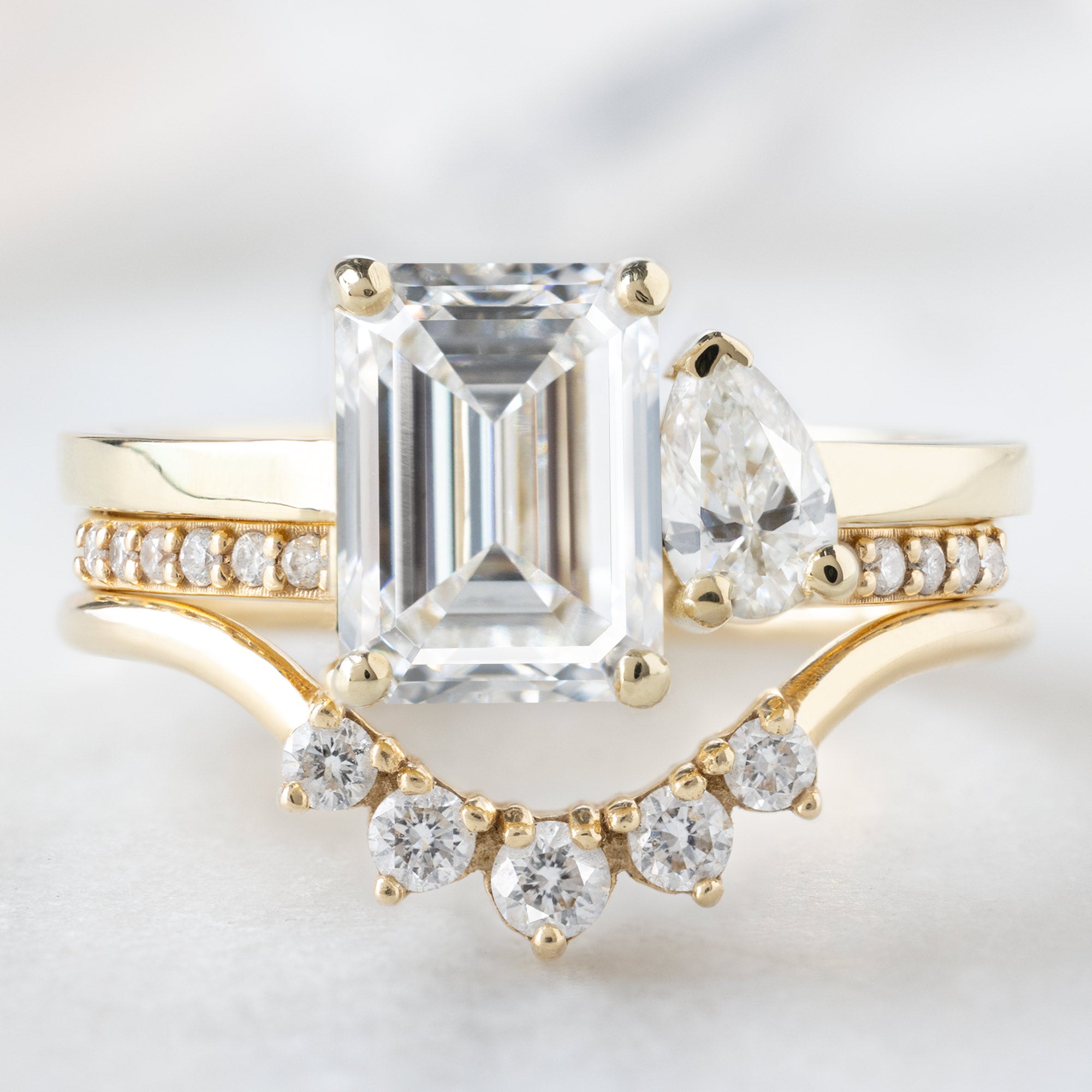 buy:the-you-and-me-ring-1-74ct-lab-grown-emerald-cut-white-diamond-in-14k-yellow-gold,open-cuff-white-diamond-pave-stacking-band-14k-or-18k-yellow-gold,round-white-diamond-sunburst-stacking-band-14k-or-18k-yellow-gold