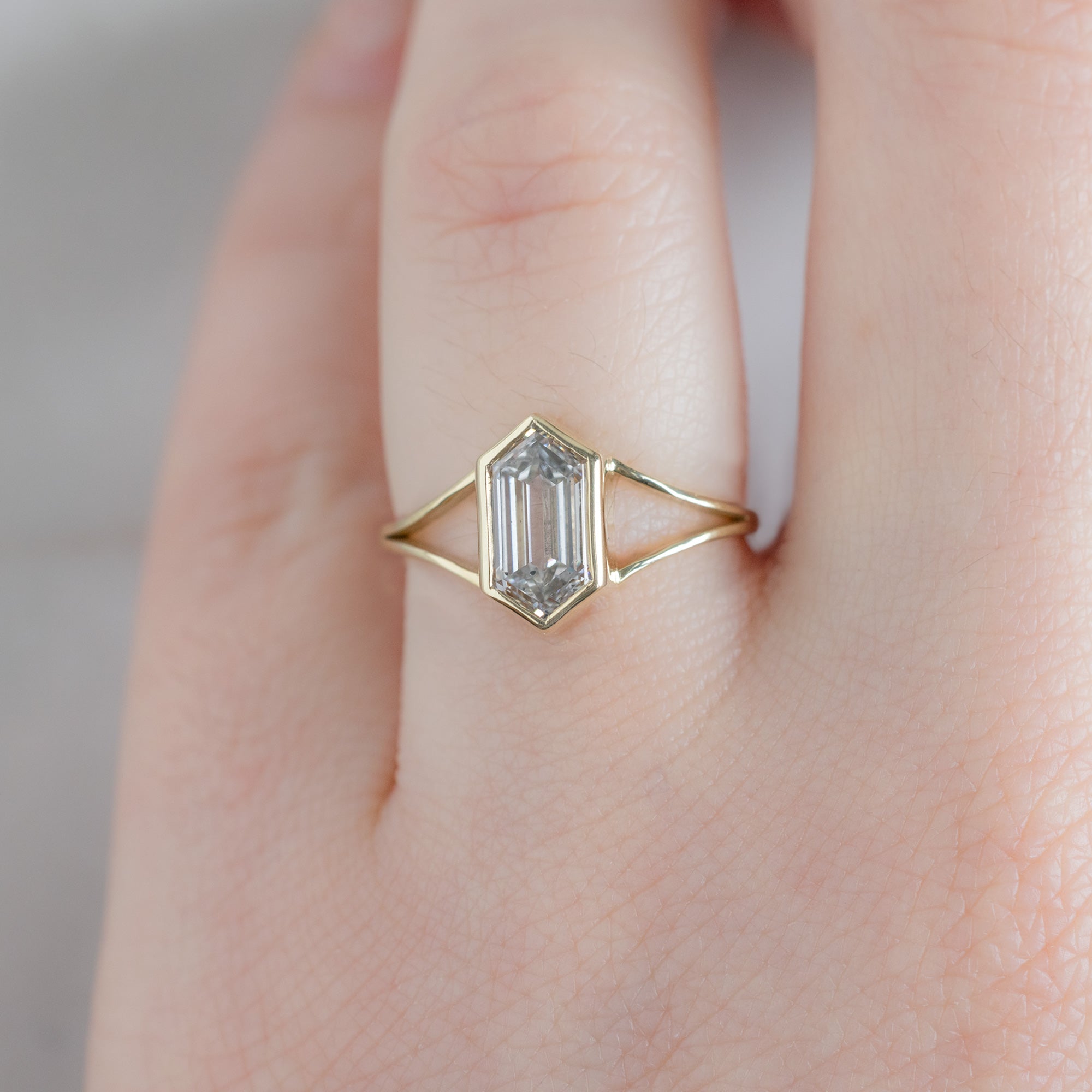 Alexis Russell  Engagement Rings The Magnolia Ring | 1.71ct Lab Grown Hexagon White Diamond in 14K Yellow Gold