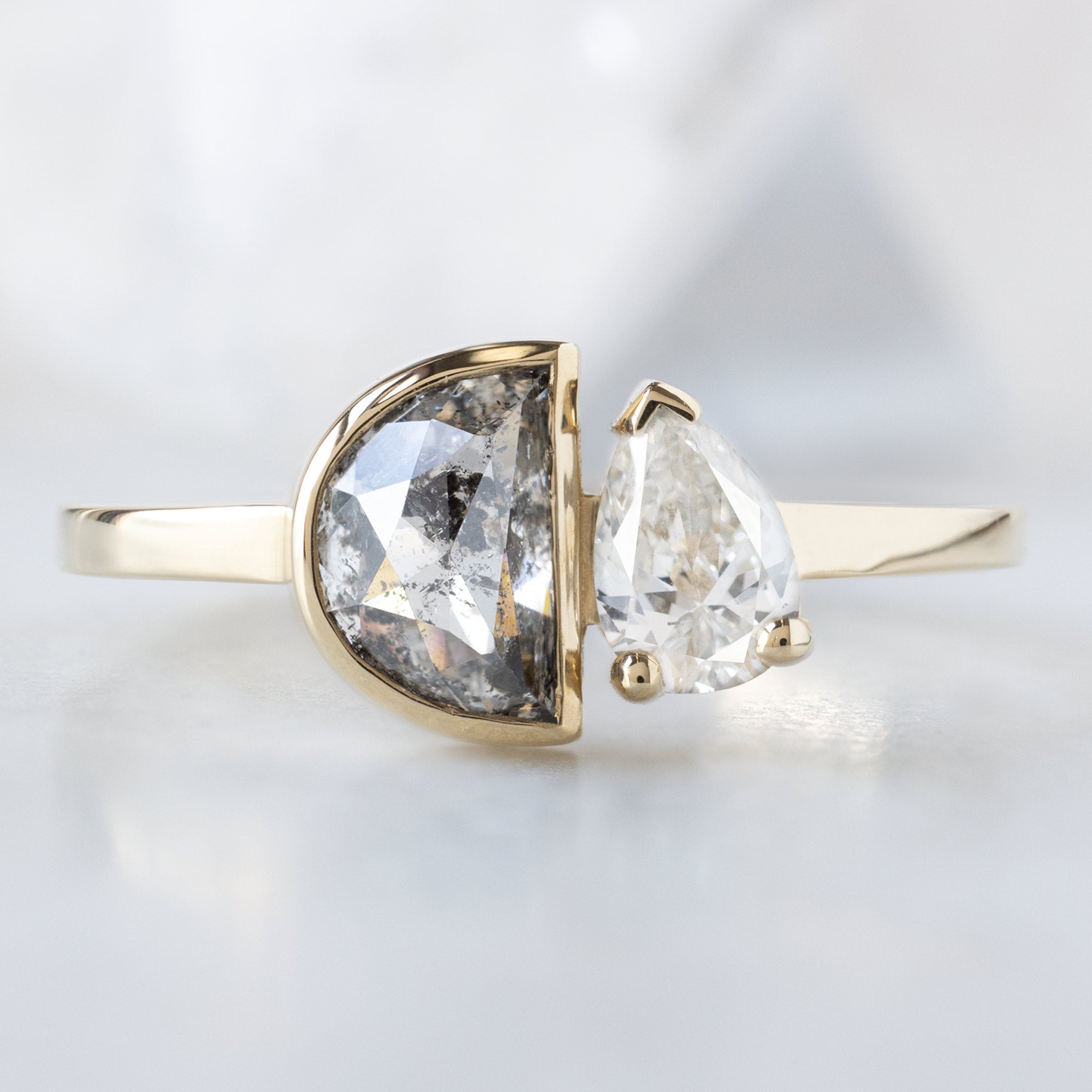 Alexis Russell  Engagement Rings The You and Me Ring | .83ct Half Moon Salt and Pepper Diamond in 14K Yellow Gold