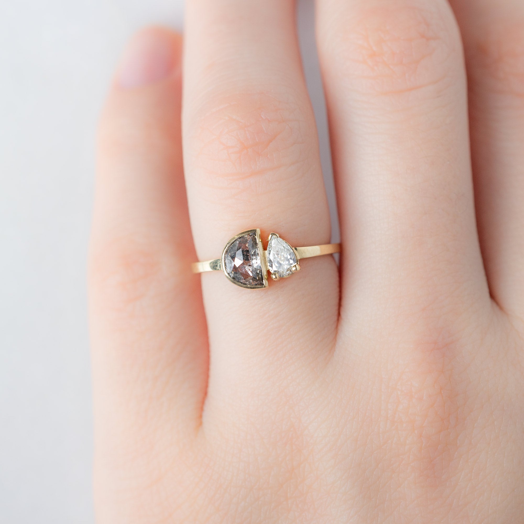 Alexis Russell  Engagement Rings The You and Me Ring | .83ct Half Moon Salt and Pepper Diamond in 14K Yellow Gold