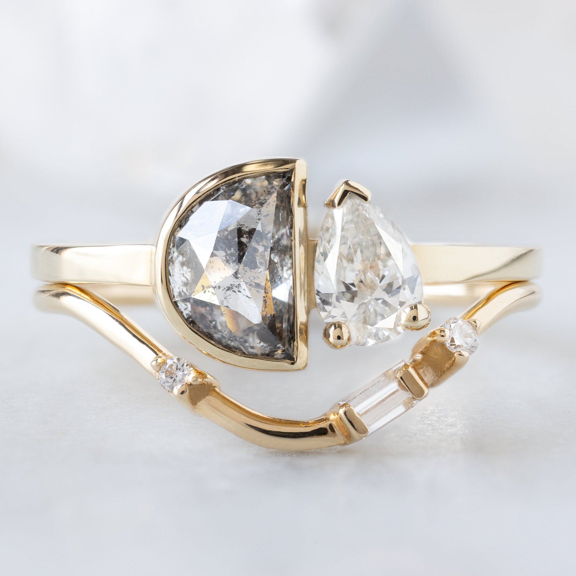 Alexis Russell  Engagement Rings The You and Me Ring | .83ct Half Moon Salt and Pepper Diamond in 14K Yellow Gold