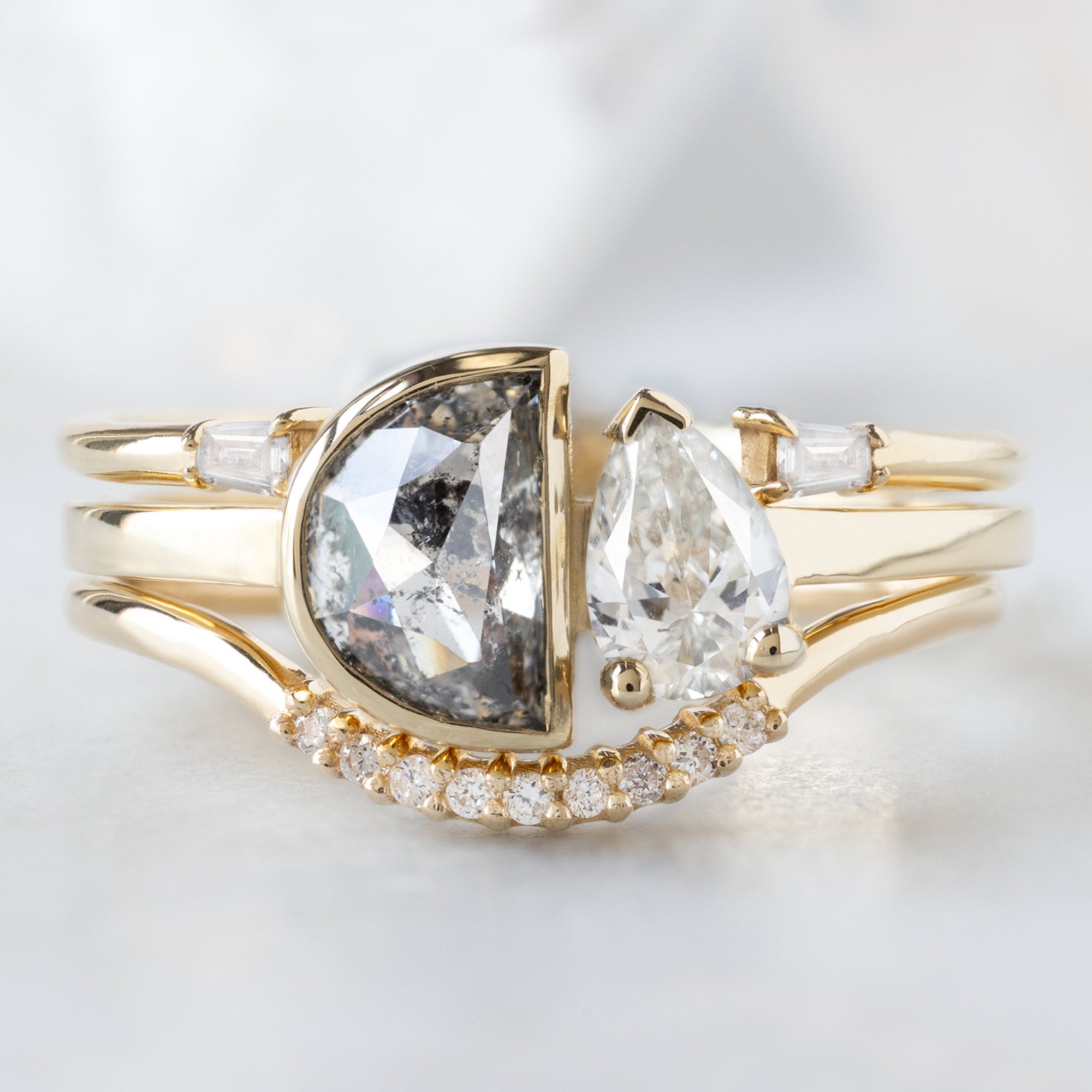 buy:open-cuff-baguette-white-diamond-stacking-band-14k-or-18k-yellow-gold,the-you-and-me-ring-83ct-half-moon-salt-and-pepper-diamond-in-14k-yellow-gold,white-diamond-pave-arc-stacking-band-14k-or-18k-yellow-gold
