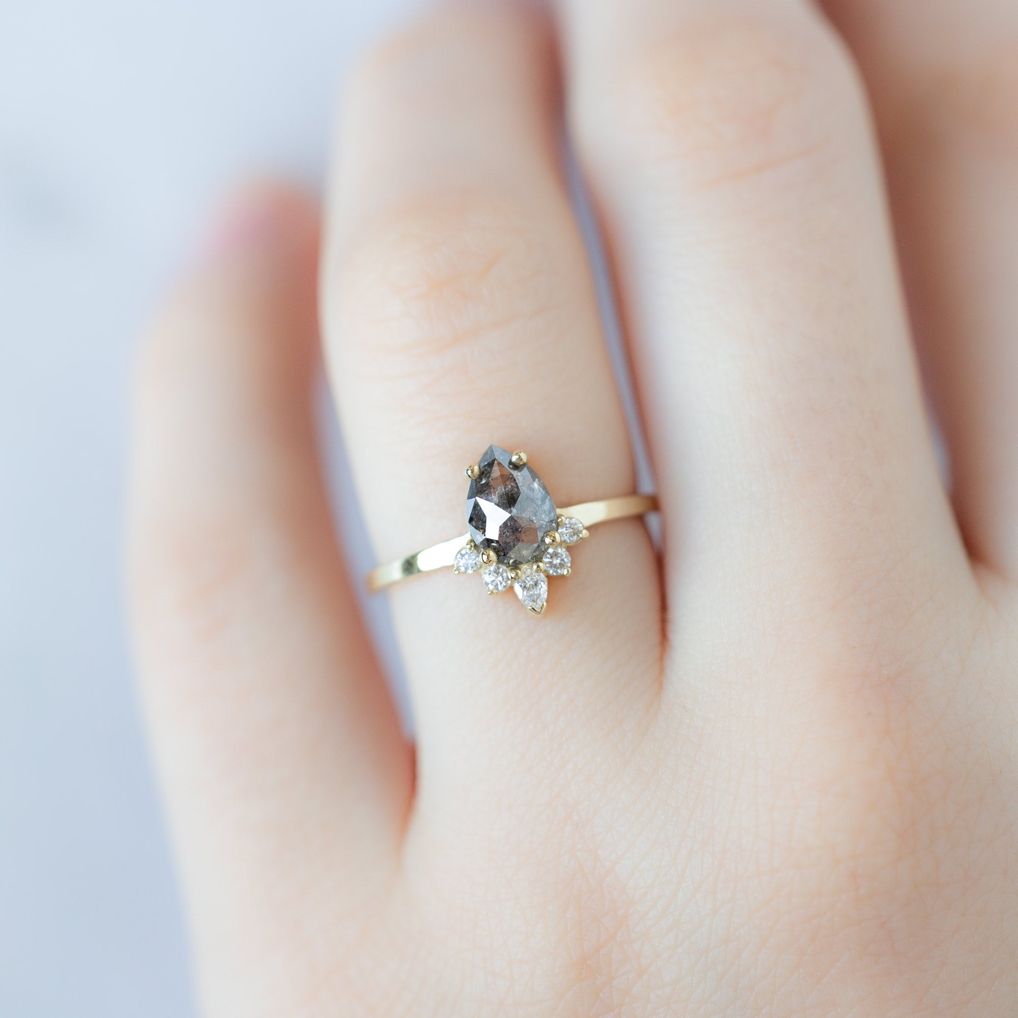 Alexis Russell  Engagement Rings The Aster Ring | .90ct Pear Salt and Pepper Diamond in 14K Yellow Gold
