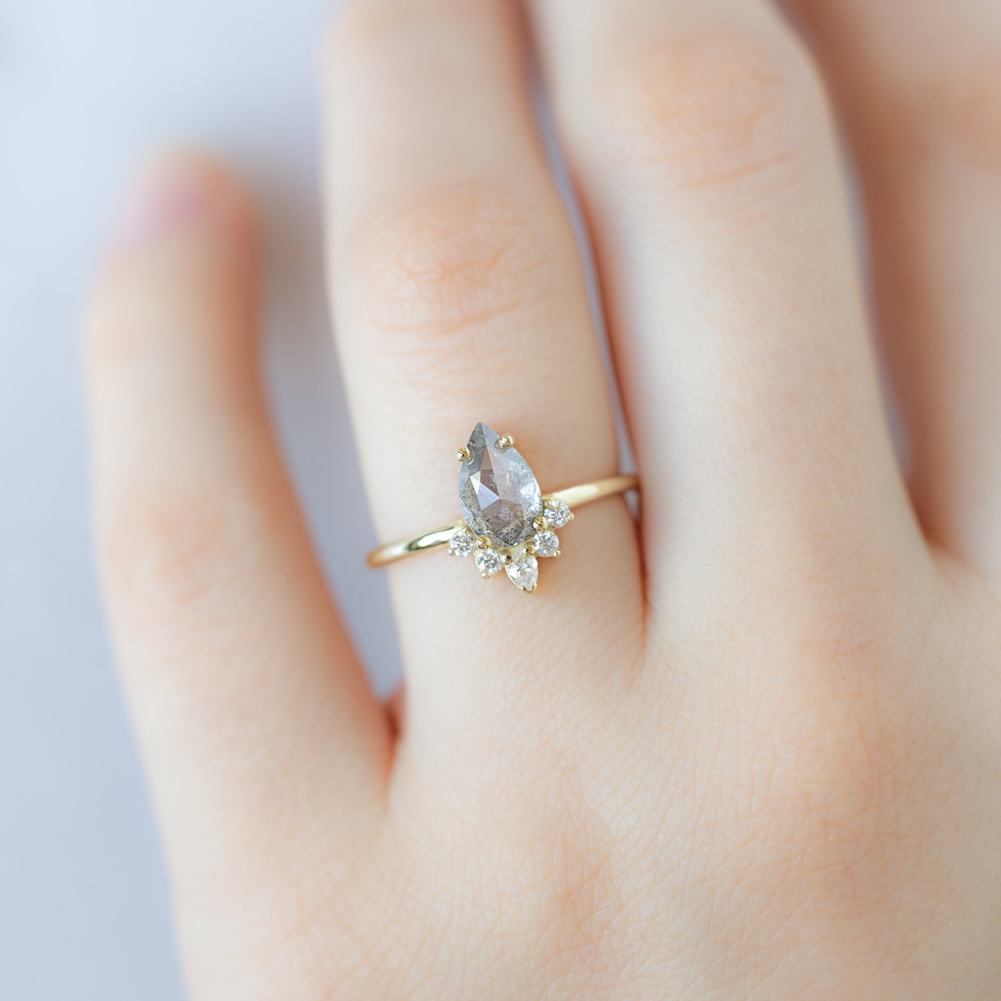 Alexis Russell  Engagement Rings The Aster Ring | 1.10ct Pear Salt and Pepper Diamond in 14K Yellow Gold