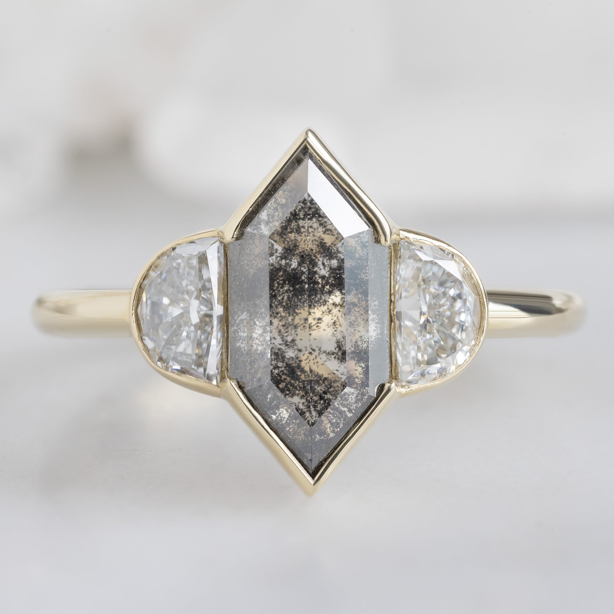 Alexis Russell  Engagement Rings The Luxe Jade Ring | 1.54ct Lab Grown Hexagon Salt and Pepper Diamond