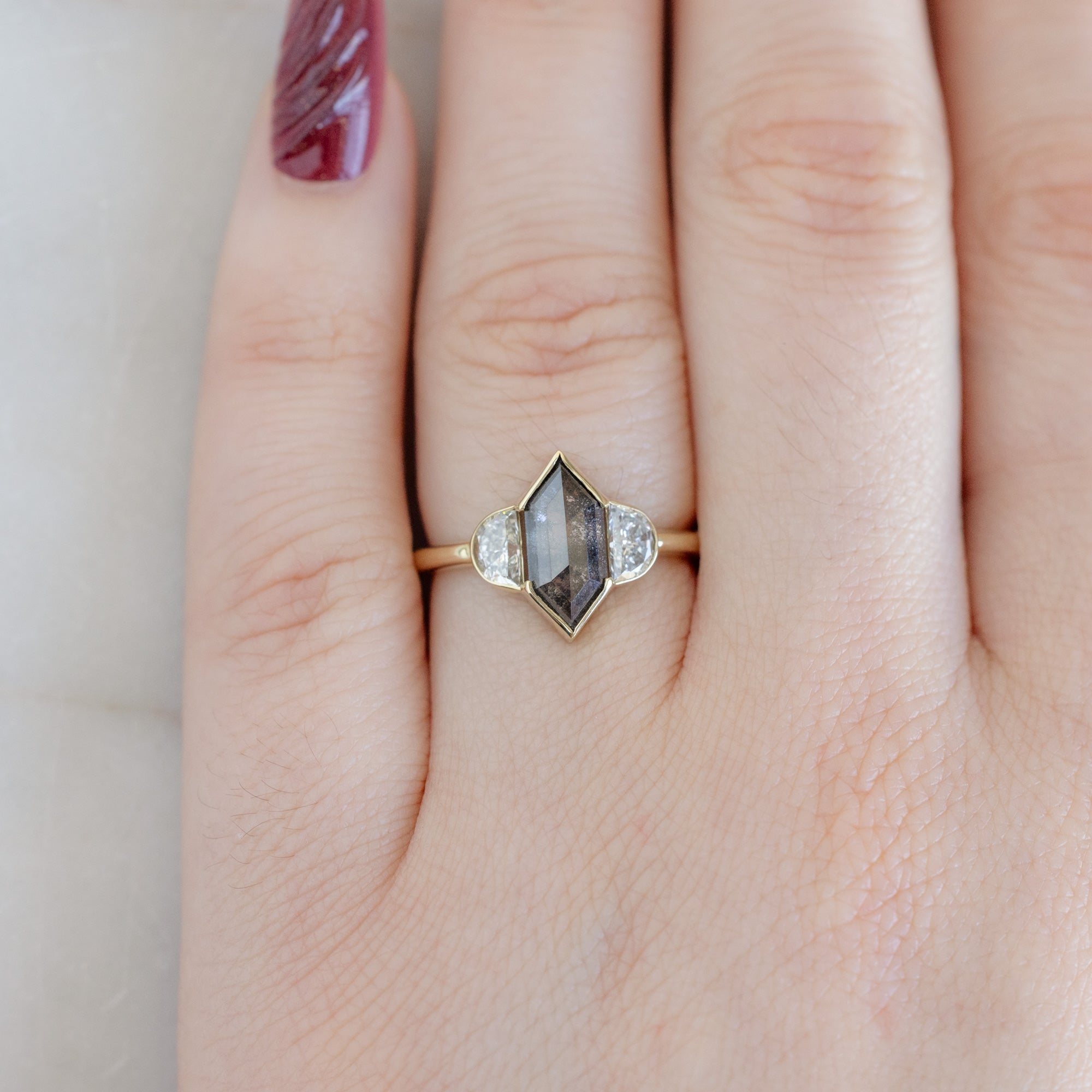 Alexis Russell  Engagement Rings The Luxe Jade Ring | 1.54ct Lab Grown Hexagon Salt and Pepper Diamond