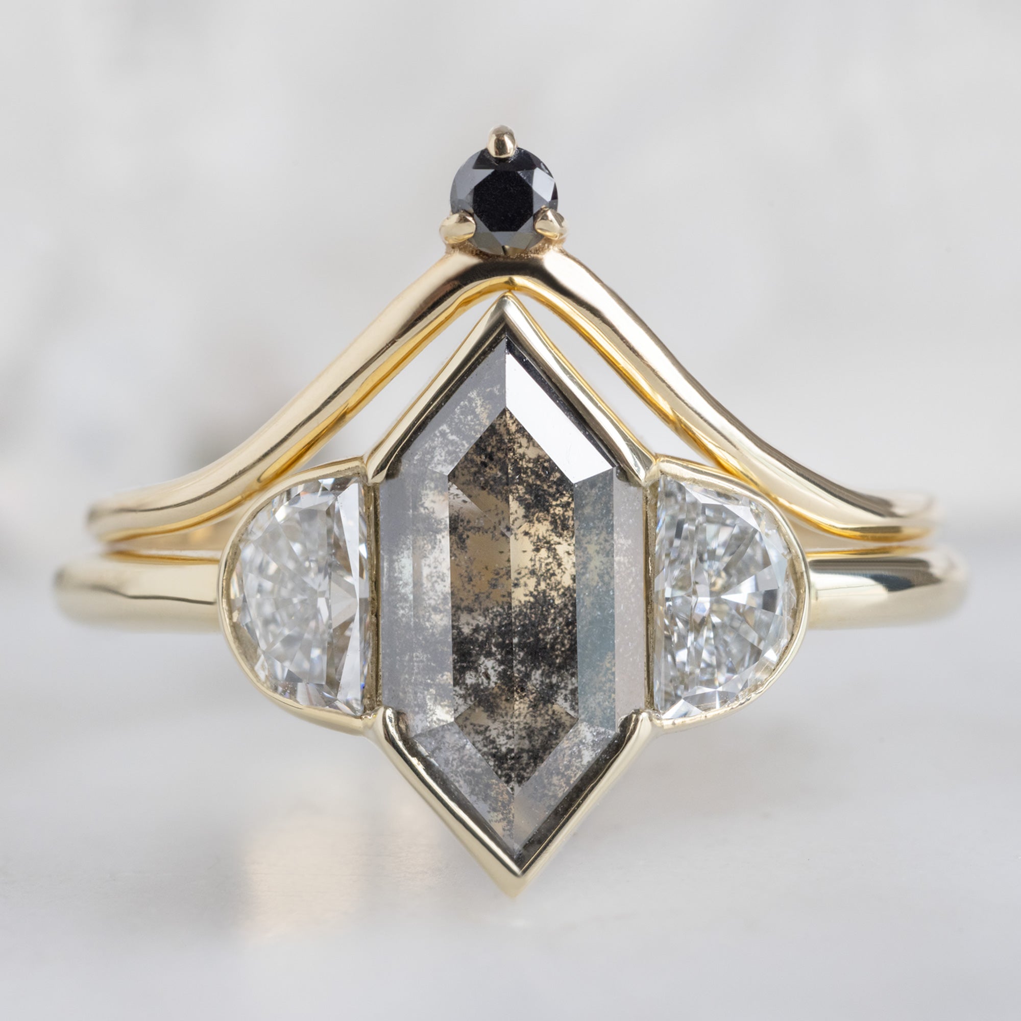 Alexis Russell  Engagement Rings The Luxe Jade Ring | 1.54ct Lab Grown Hexagon Salt and Pepper Diamond