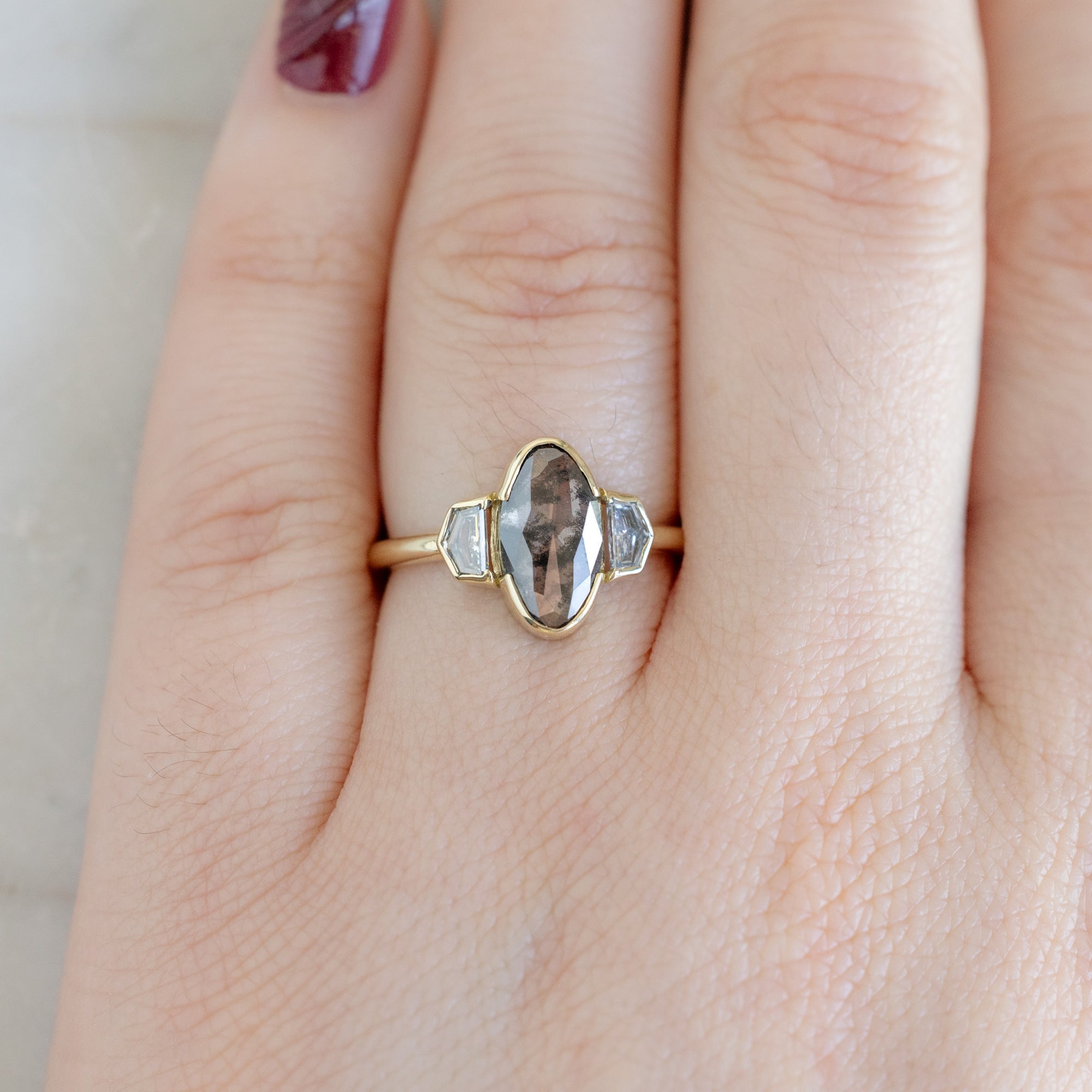 Alexis Russell  Engagement Rings The Luxe Jade Ring | 1.39ct Lab Grown Oval Salt and Pepper Diamond