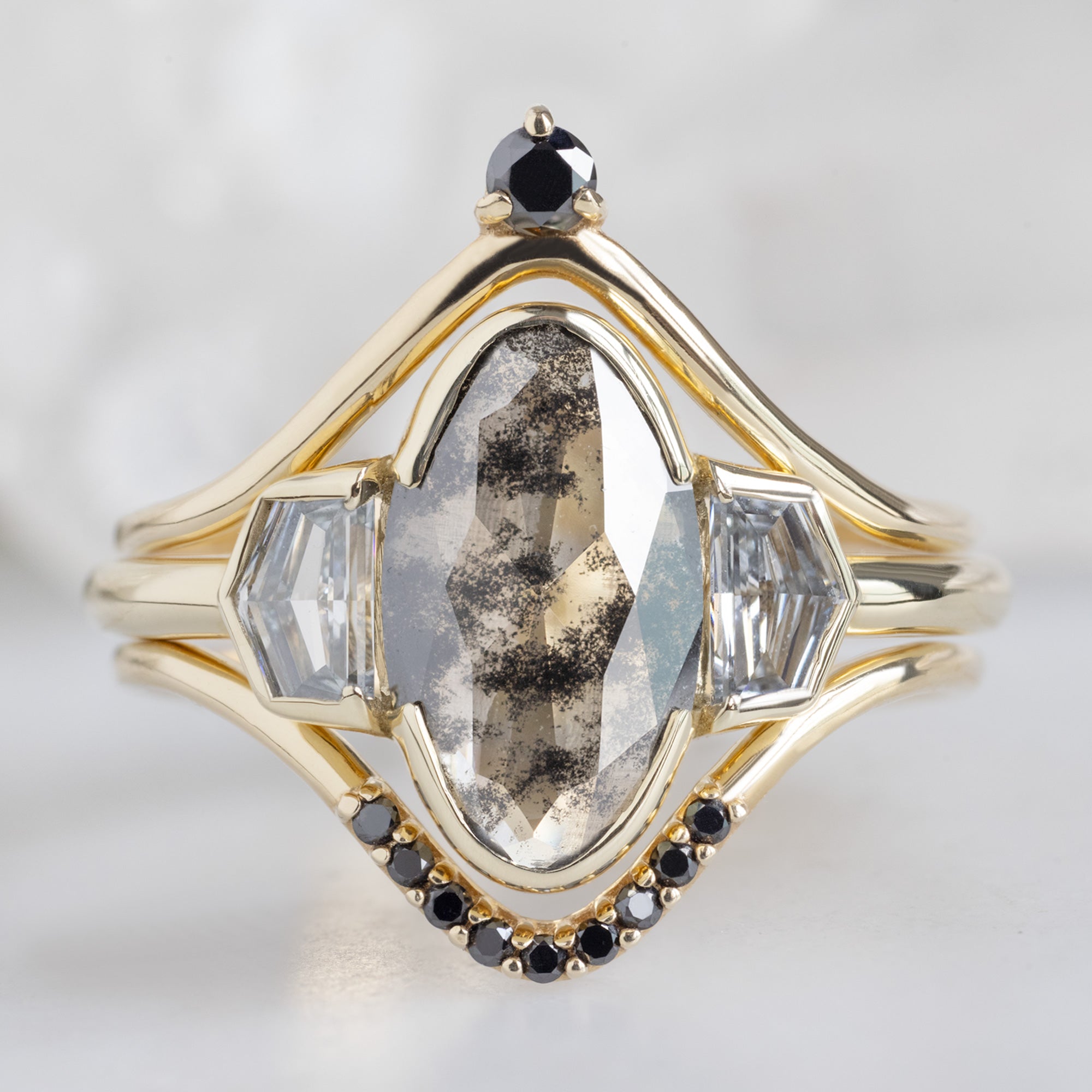 buy:black-diamond-crown-stacking-band-14k-or-18k-rose-gold,the-luxe-jade-ring-1-39ct-lab-grown-oval-salt-and-pepper-diamond-in-14k-yellow-gold,black-diamond-pave-peak-stacking-band-14k-or-18k-rose-gold