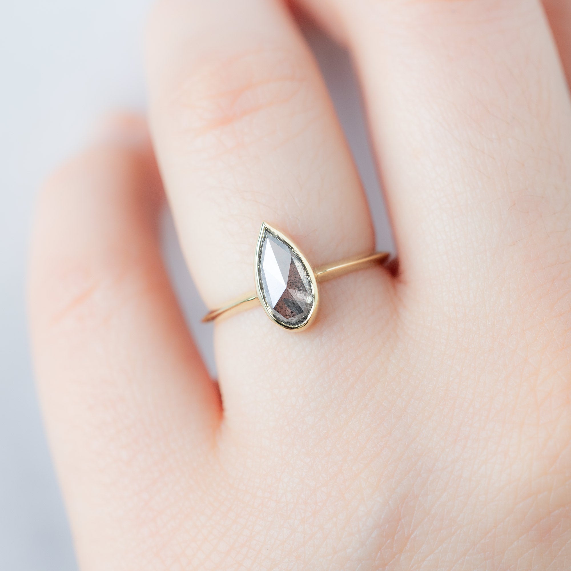 Alexis Russell  Engagement Rings The Hazel Ring | 1.30ct Pear Salt and Pepper Diamond in 14K Yellow Gold
