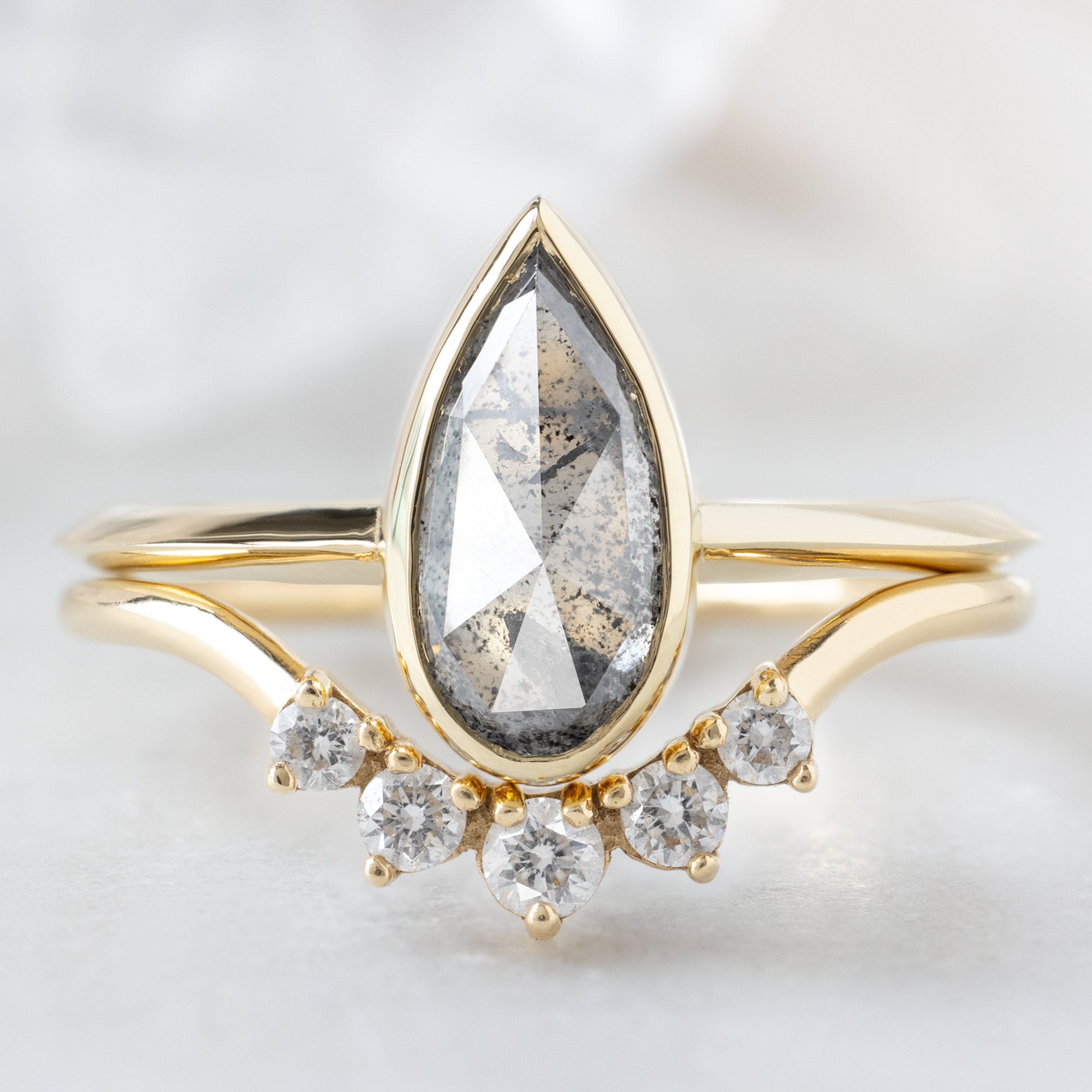 Alexis Russell  Engagement Rings The Hazel Ring | 1.30ct Pear Salt and Pepper Diamond in 14K Yellow Gold