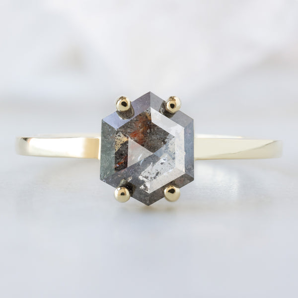 Alexis Russell  Engagement Rings The Bryn Ring | .94ct Hexagon Salt and Pepper Diamond in 14K Yellow Gold
