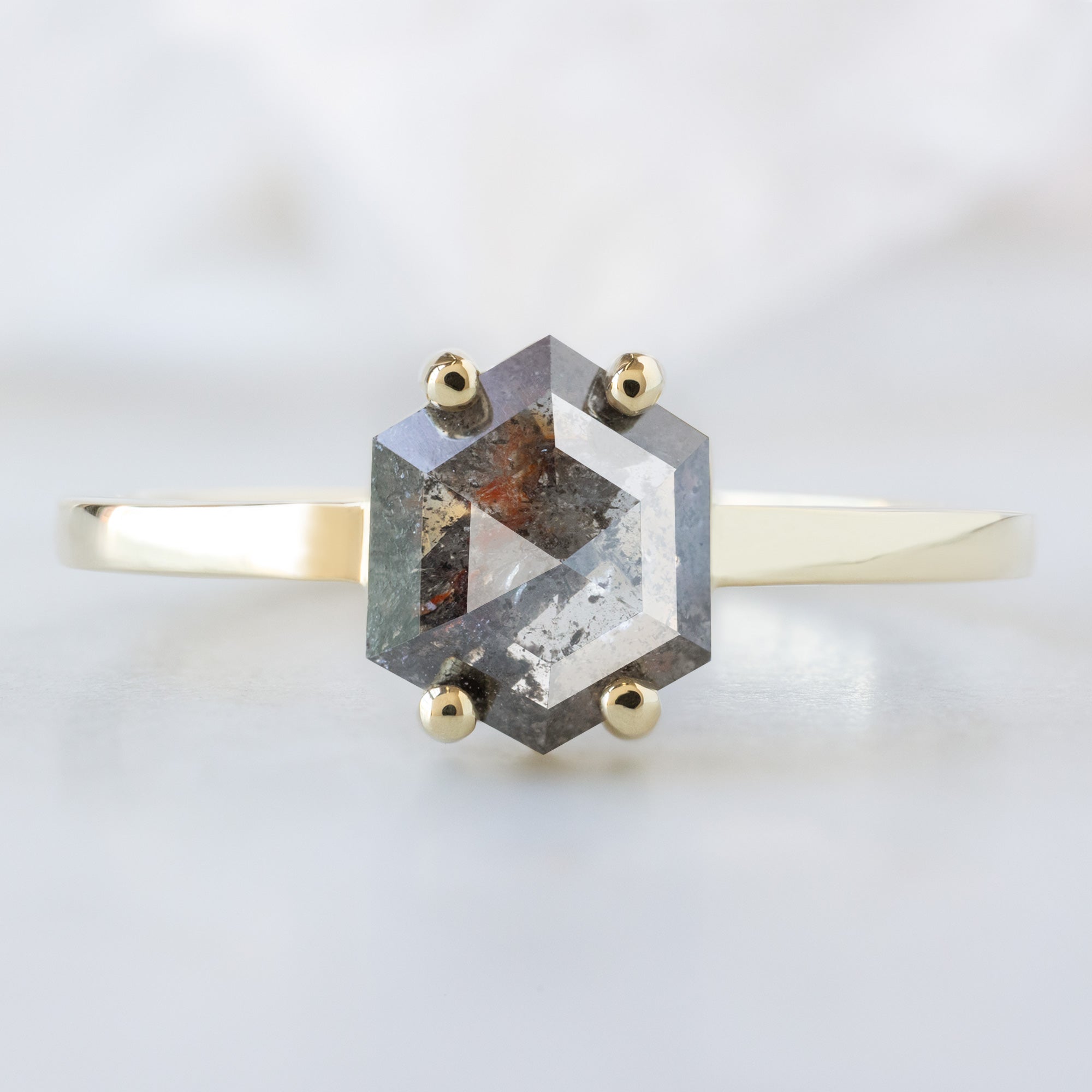 Alexis Russell  Engagement Rings The Bryn Ring | .94ct Hexagon Salt and Pepper Diamond in 14K Yellow Gold