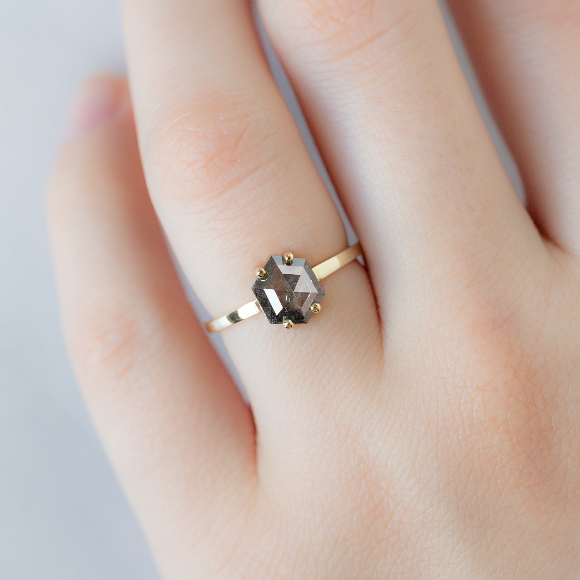 Alexis Russell  Engagement Rings The Bryn Ring | .94ct Hexagon Salt and Pepper Diamond in 14K Yellow Gold