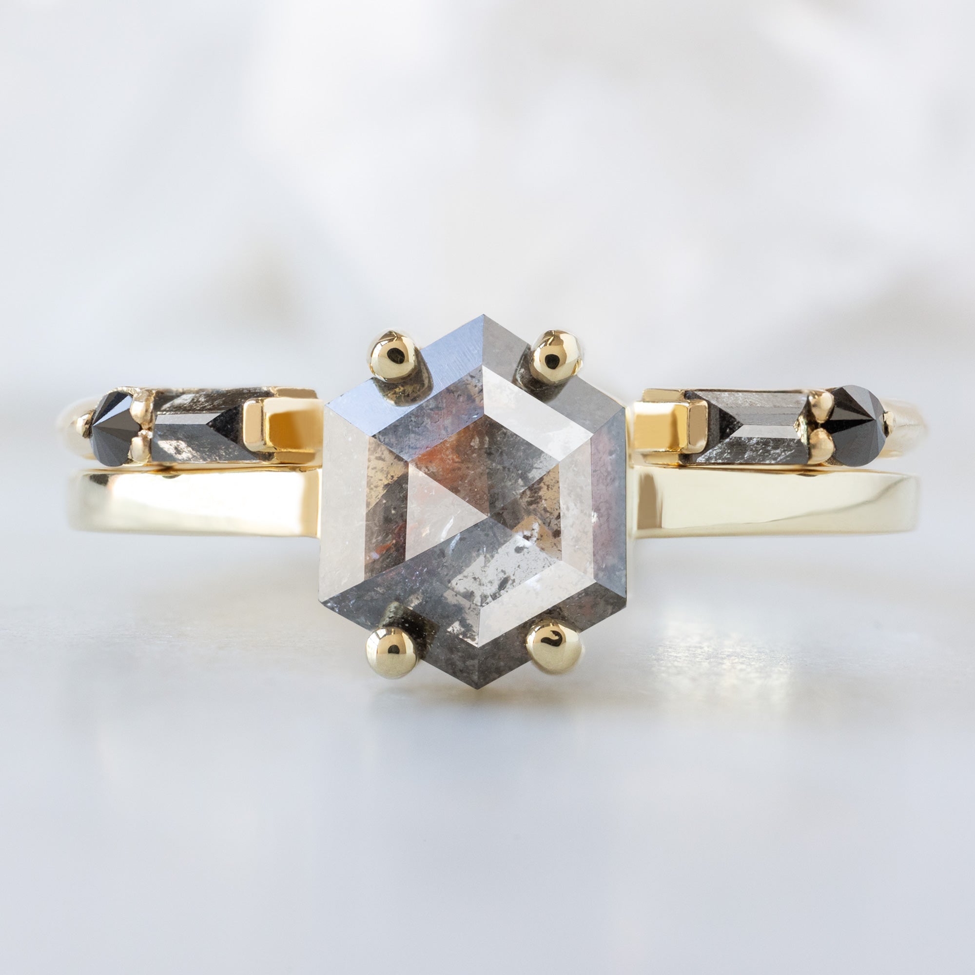 Alexis Russell  Engagement Rings The Bryn Ring | .94ct Hexagon Salt and Pepper Diamond in 14K Yellow Gold
