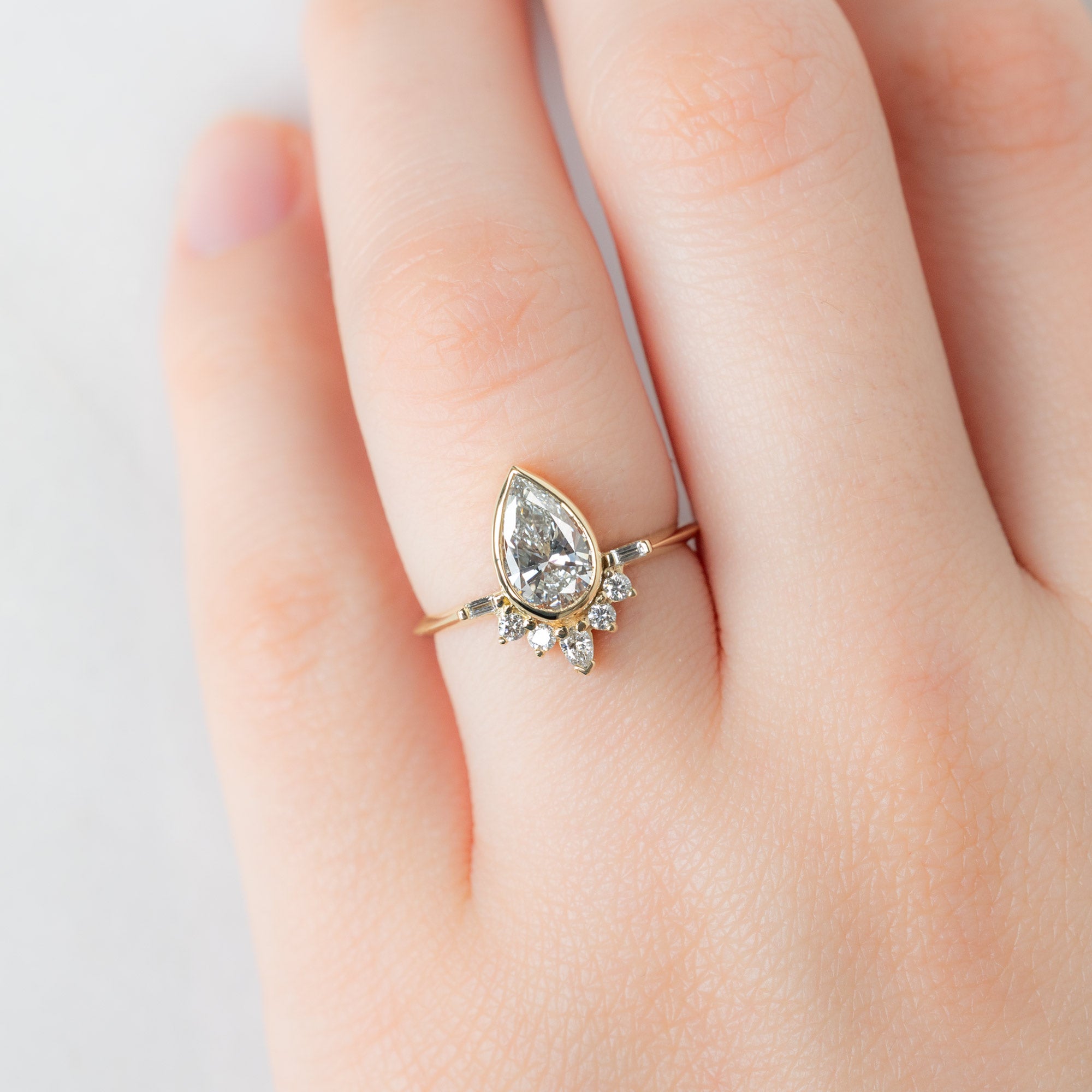 Alexis Russell  Engagement Rings The Posy Ring | 1.10ct Lab Grown Pear White Diamond in 14K Yellow Gold