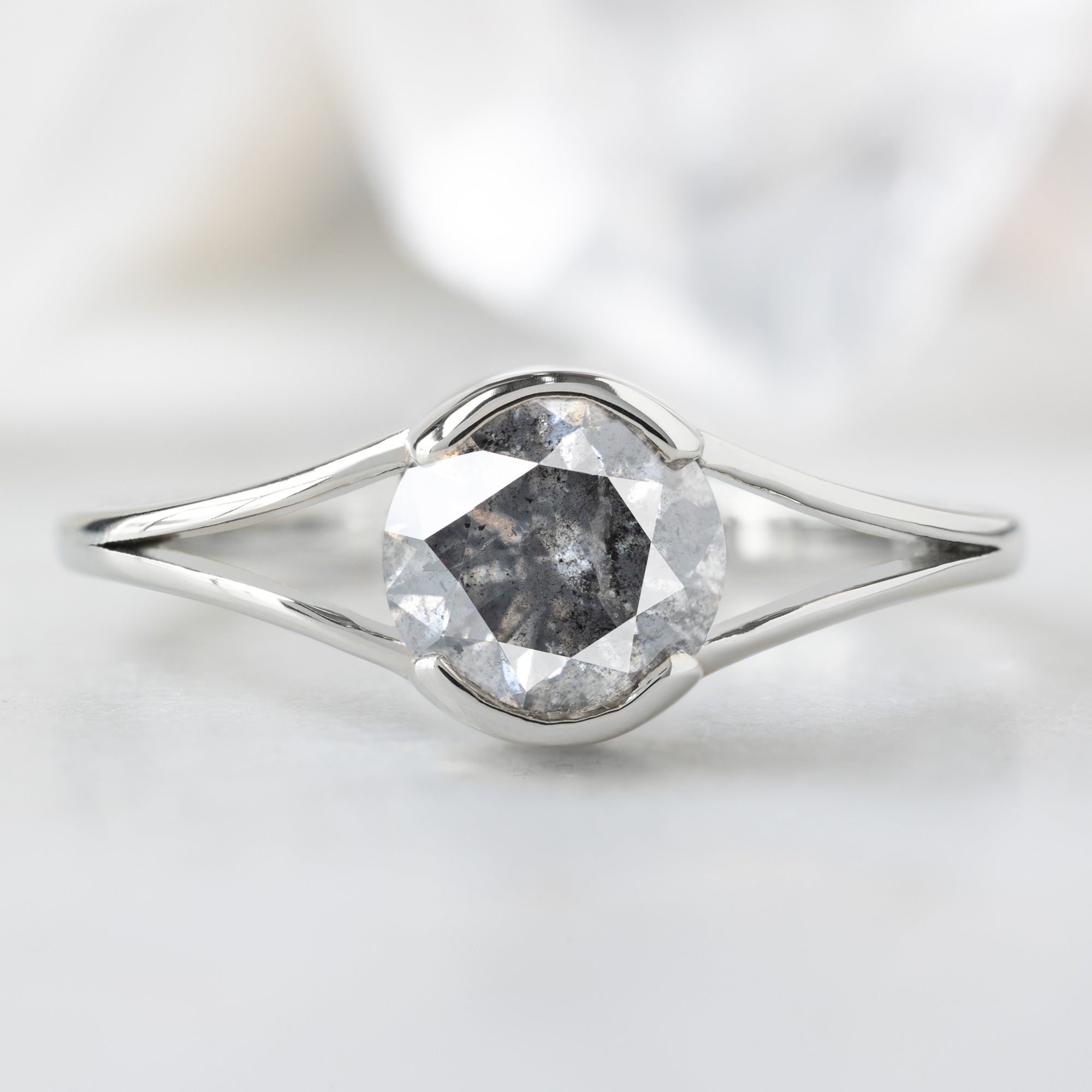 Alexis Russell  Engagement Rings The Magnolia Ring | 1.08ct Round Salt and Pepper Diamond in 14K White Gold