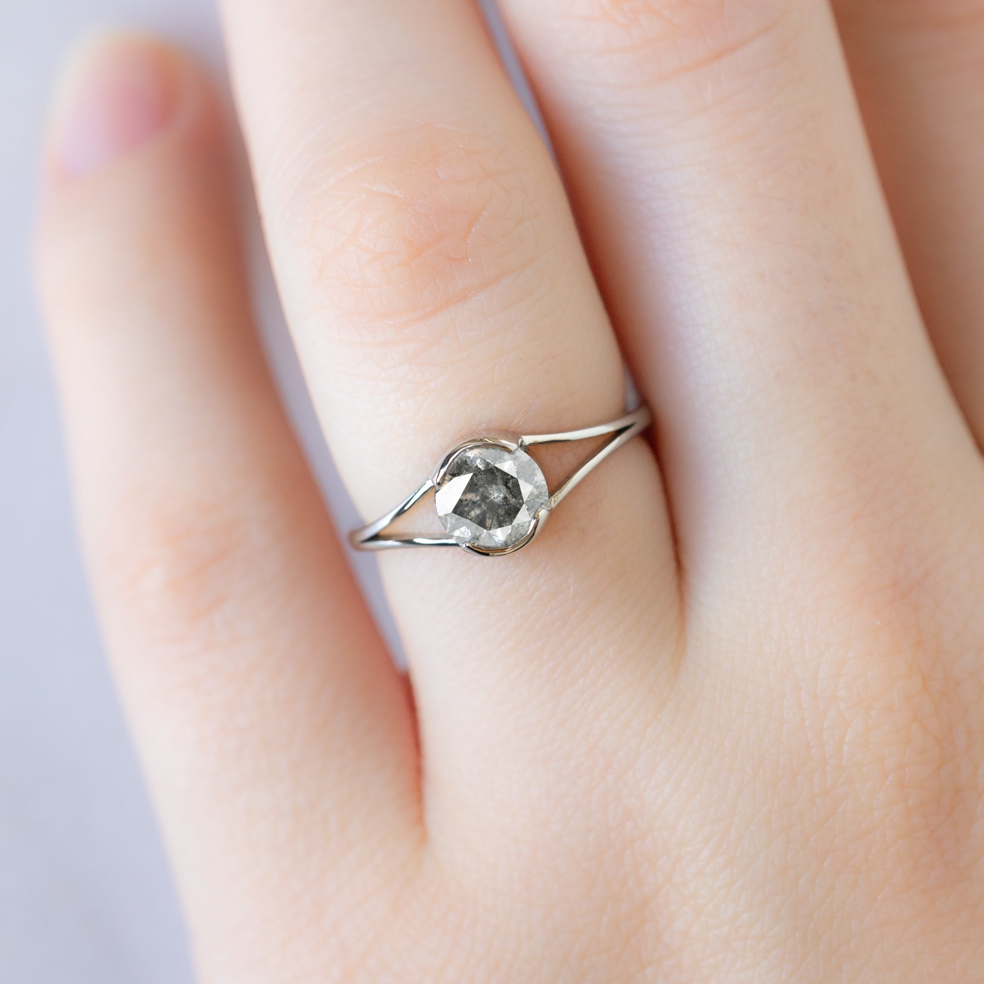 Alexis Russell  Engagement Rings The Magnolia Ring | 1.08ct Round Salt and Pepper Diamond in 14K White Gold
