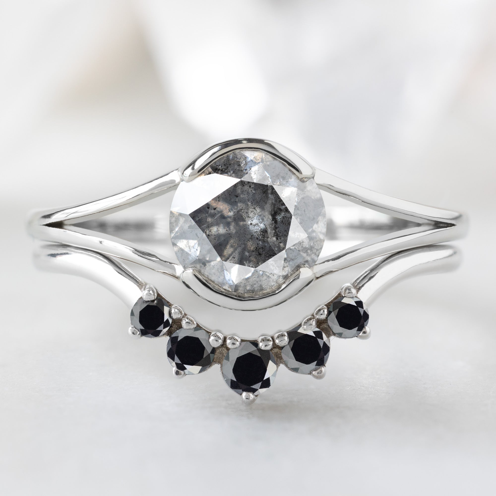 Alexis Russell  Engagement Rings The Magnolia Ring | 1.08ct Round Salt and Pepper Diamond in 14K White Gold