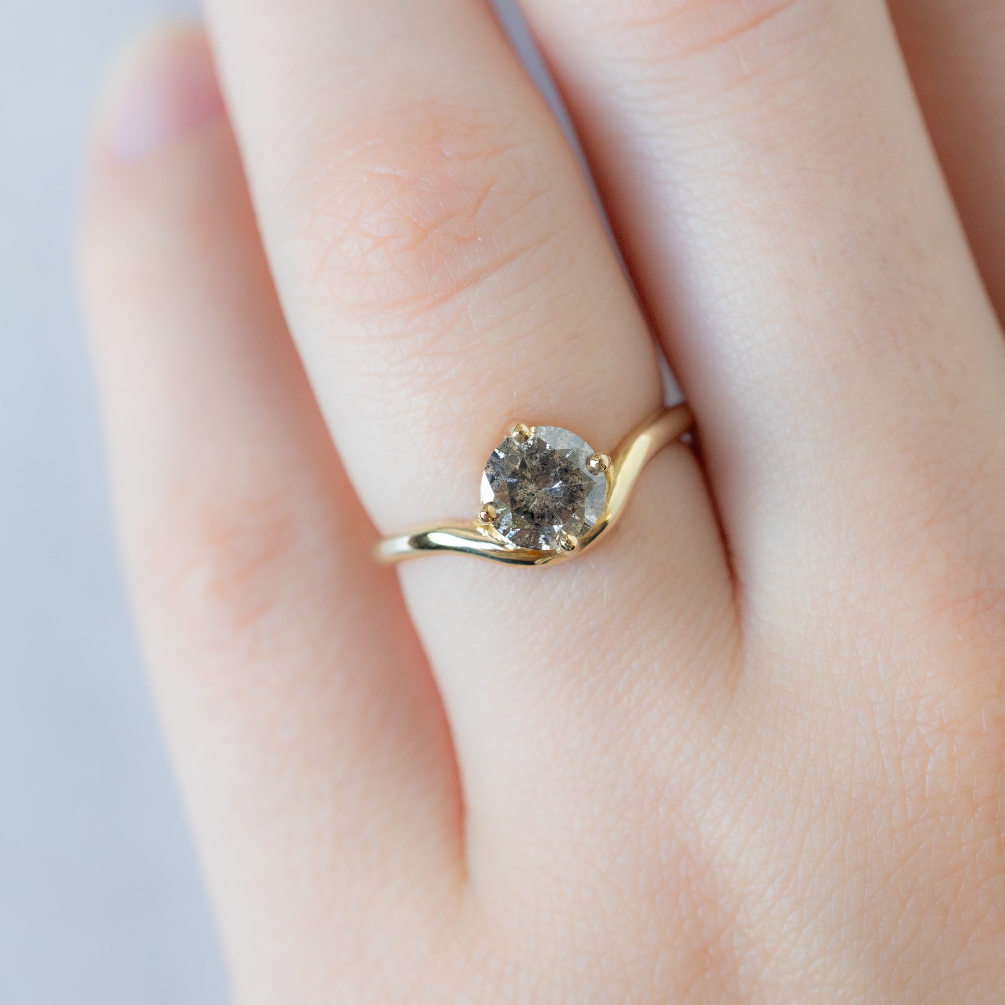 Alexis Russell  Engagement Rings The Wave Ring | .87ct Round Salt and Pepper Diamond in 14K Yellow Gold