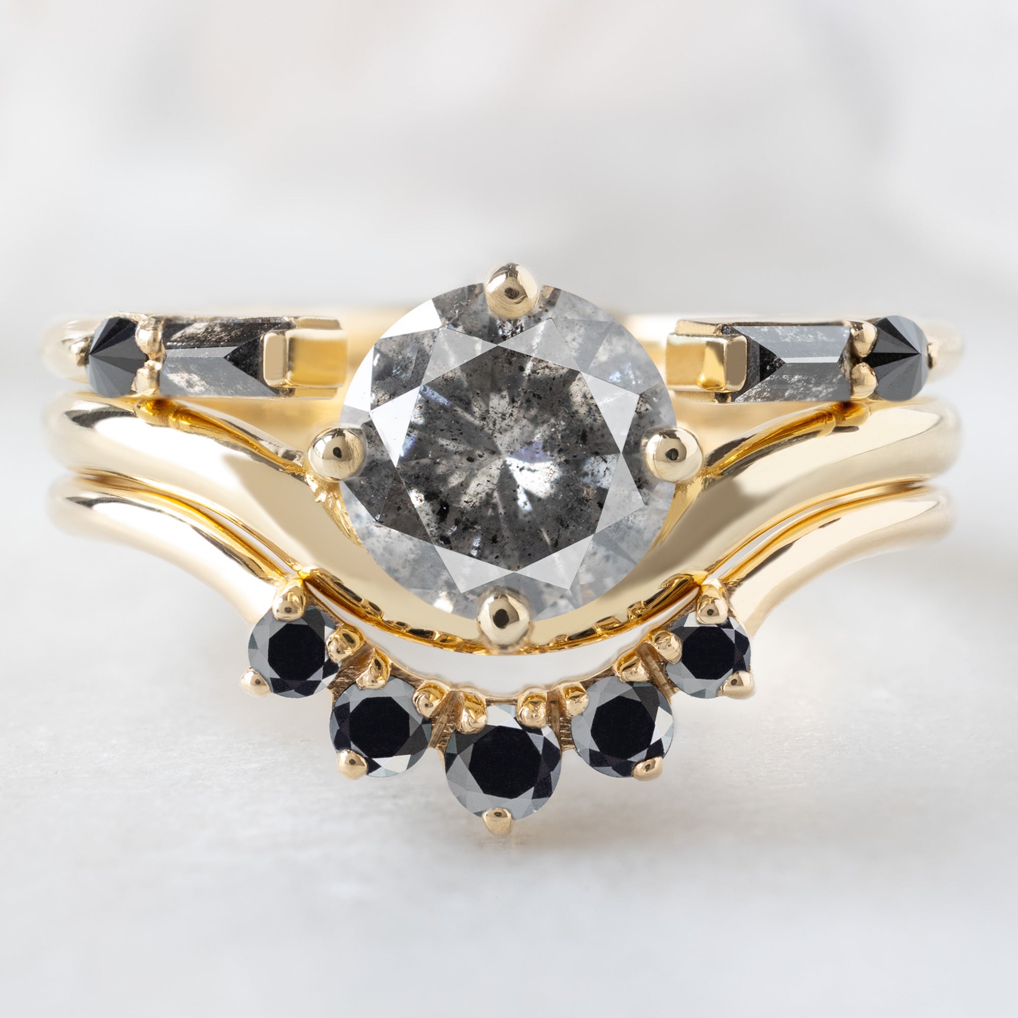 buy:the-luxe-open-cuff-black-baguette-diamond-stacking-band-yellow-rose-or-white-gold,the-wave-ring-87ct-round-salt-and-pepper-diamond-in-14k-yellow-gold,round-black-diamond-sunburst-stacking-band-14k-or-18k-rose-gold