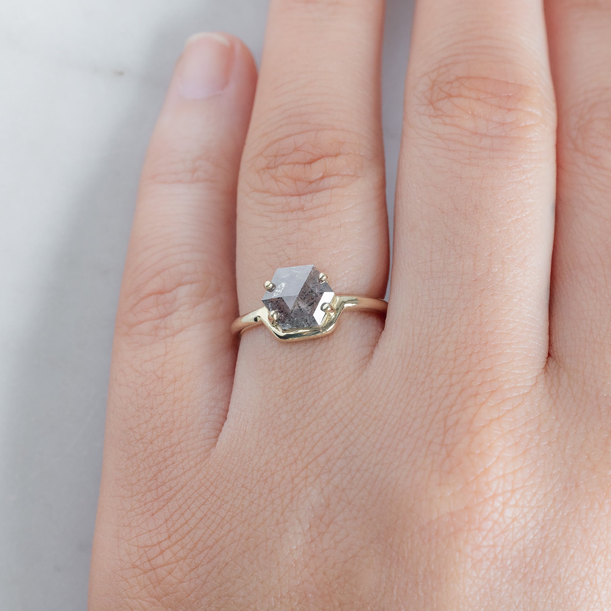 Alexis Russell  Engagement Rings The Wave Ring | .98ct Hexagon Sale and Pepper Diamond in 14K Yellow Gold