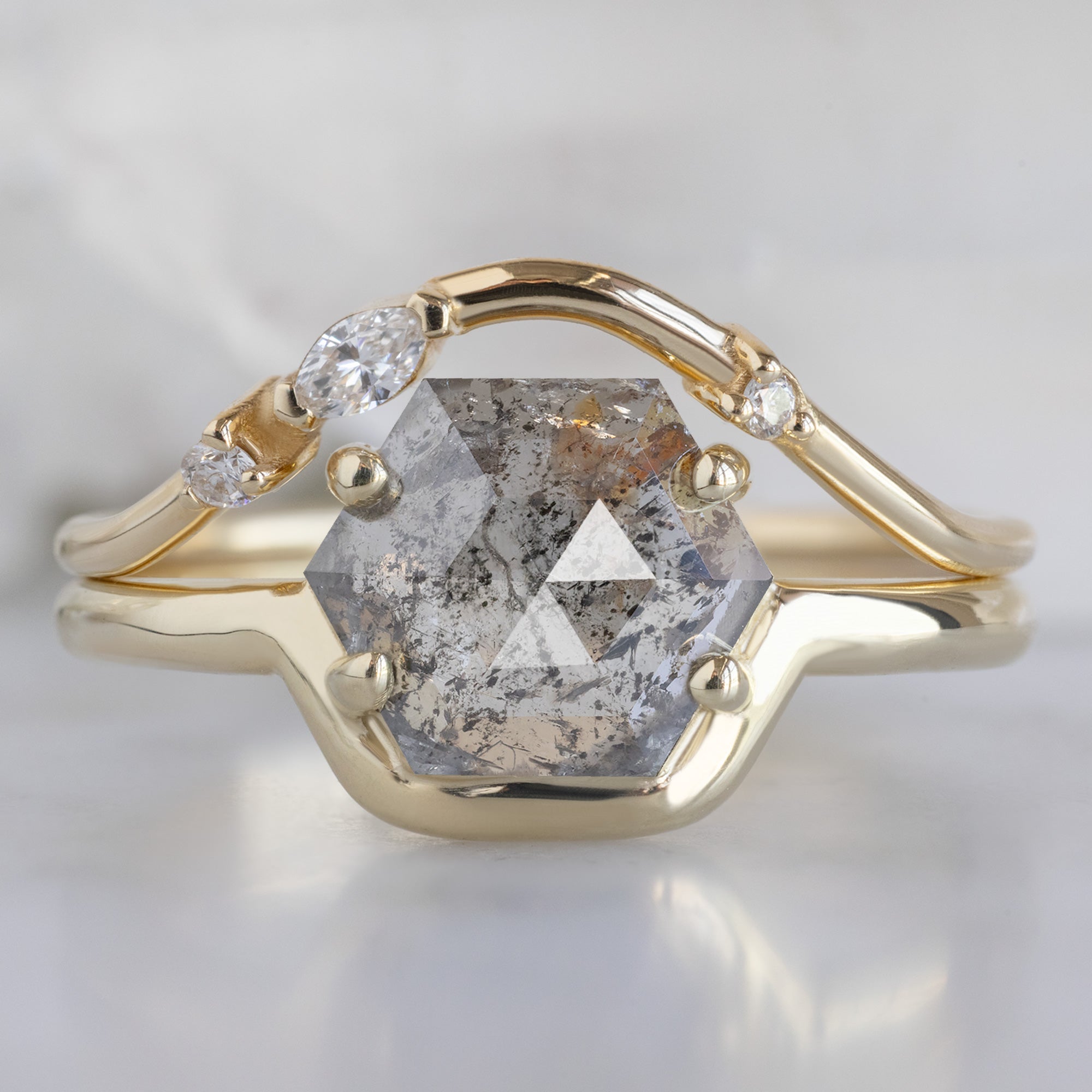 Alexis Russell  Engagement Rings The Wave Ring | .98ct Hexagon Sale and Pepper Diamond in 14K Yellow Gold