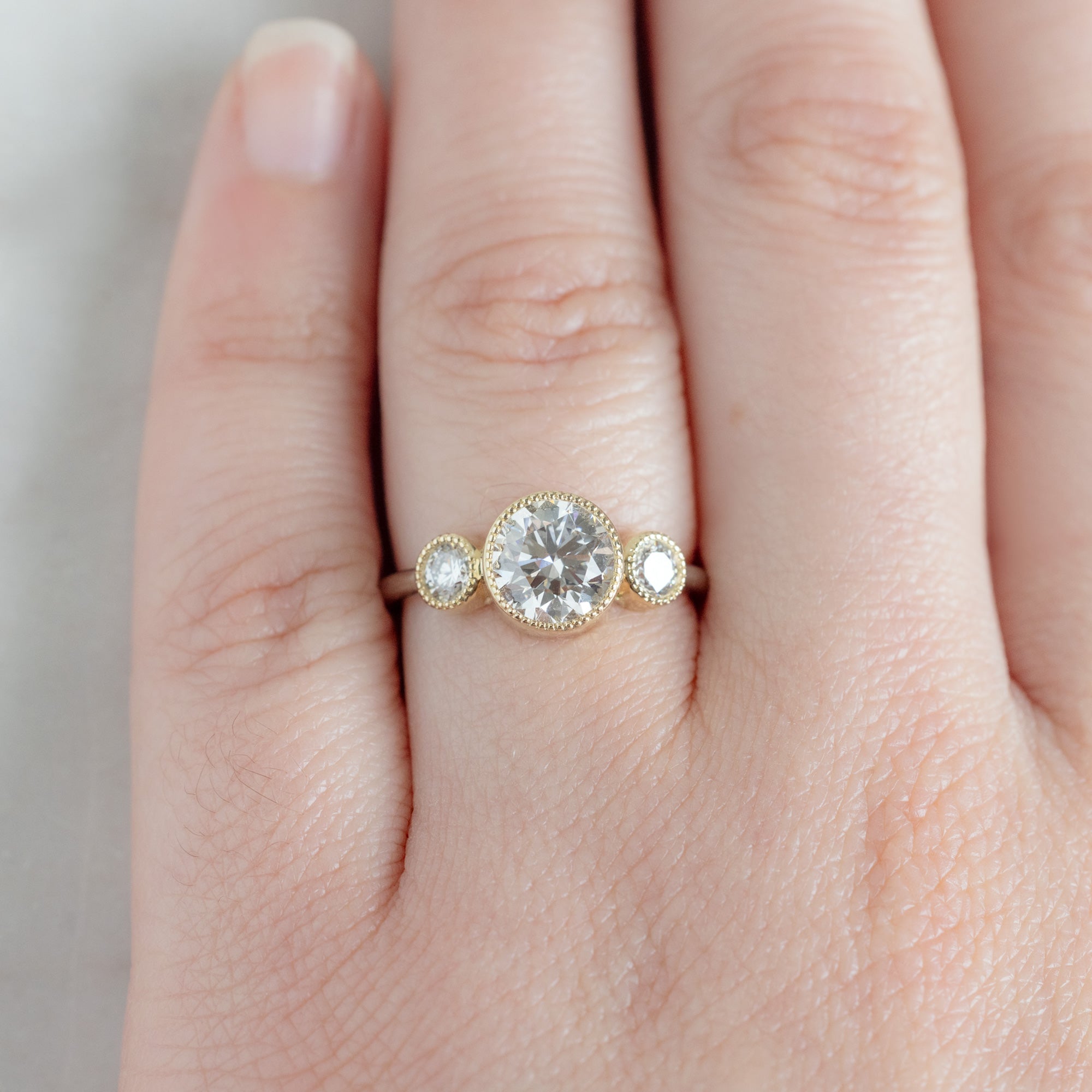 Alexis Russell  Engagement Rings The Milgrain Jade Ring | 1.50ct Lab Grown Round White Diamond in 14K Yellow Gold