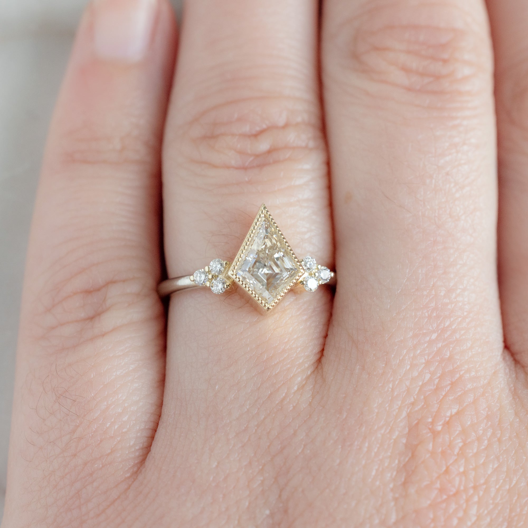 Alexis Russell  Engagement Rings The Milgrain Ivy Ring | 1.32ct Lab Grown Kite White Diamond in 14K Yellow Gold
