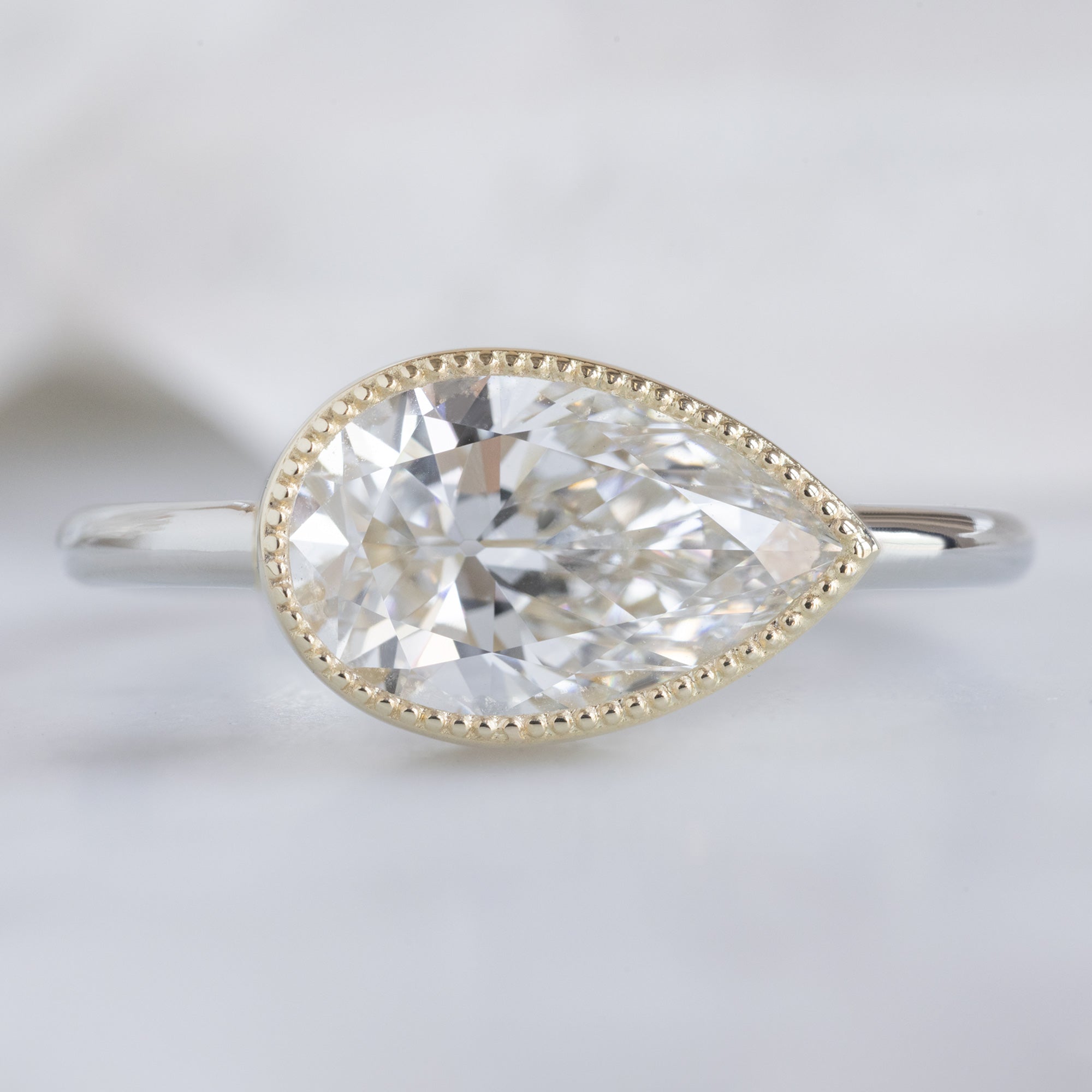 Alexis Russell  Engagement Rings The Milgrain Hazel Ring | 1.79ct Lab Grown Pear Diamond in 14K Yellow Gold