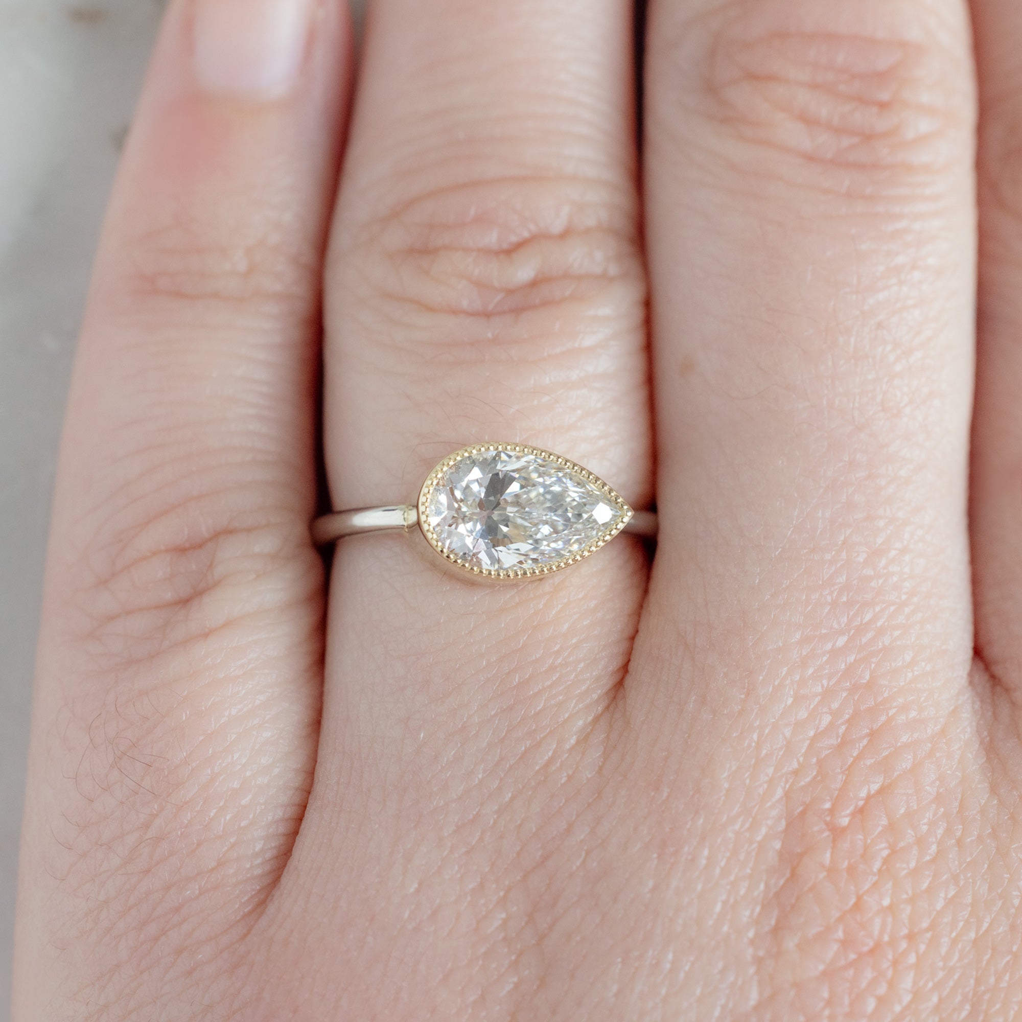 Alexis Russell  Engagement Rings The Milgrain Hazel Ring | 1.79ct Lab Grown Pear Diamond in 14K Yellow Gold