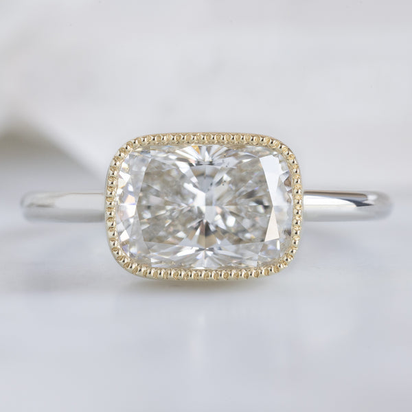 Alexis Russell  Engagement Rings The Milgrain Hazel Ring | 2.08ct Lab Grown Cushion Cut White Diamond in 14K Yellow Gold