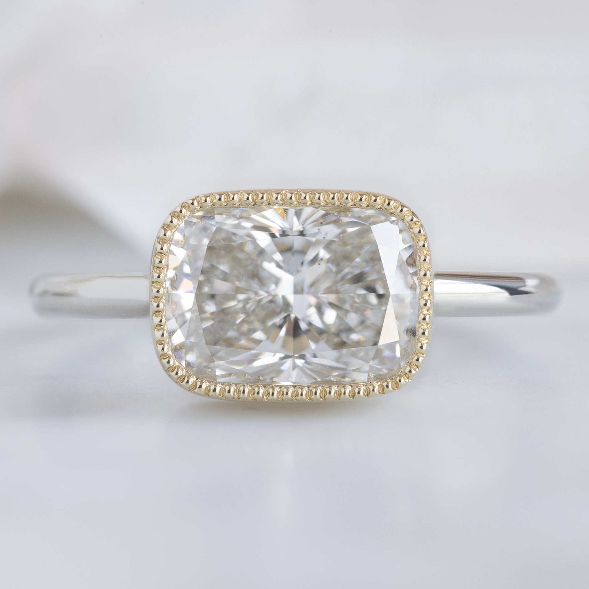 Alexis Russell  Engagement Rings The Milgrain Hazel Ring | 2.08ct Lab Grown Cushion Cut White Diamond in 14K Yellow Gold