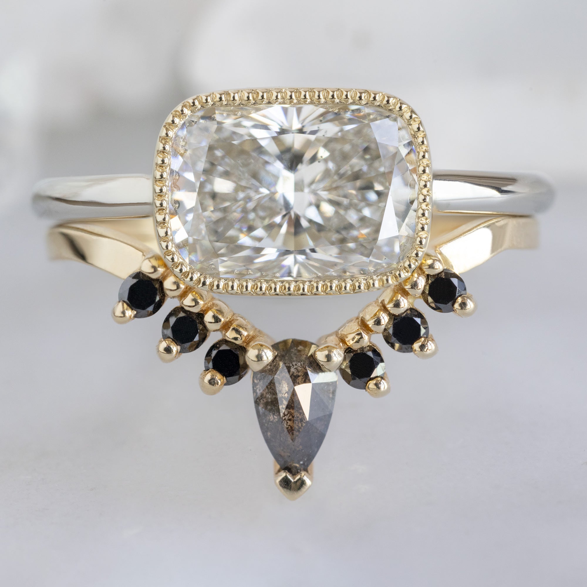 Alexis Russell  Engagement Rings The Milgrain Hazel Ring | 2.08ct Lab Grown Cushion Cut White Diamond in 14K Yellow Gold