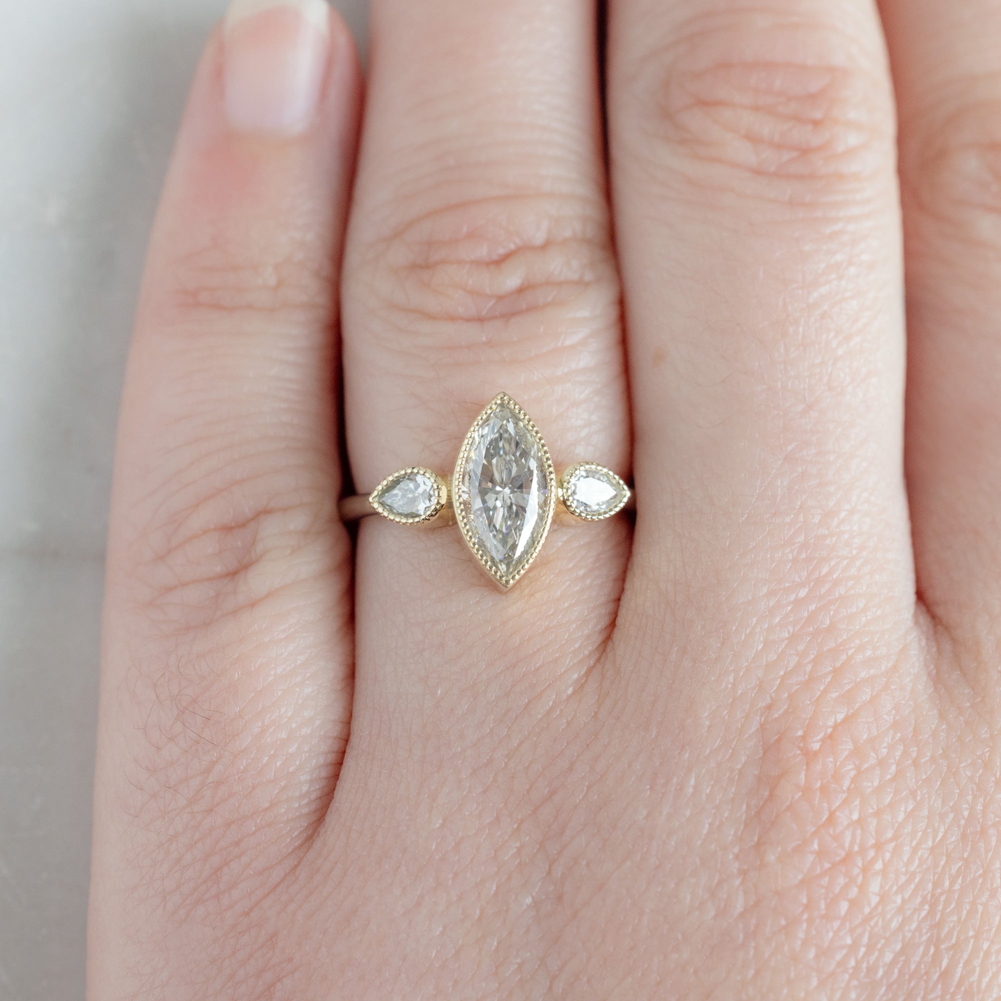 Alexis Russell  Engagement Rings The Milgrain Jade Ring | 1.41ct Lab Grown Marquise White Diamond in 14K Yellow Gold