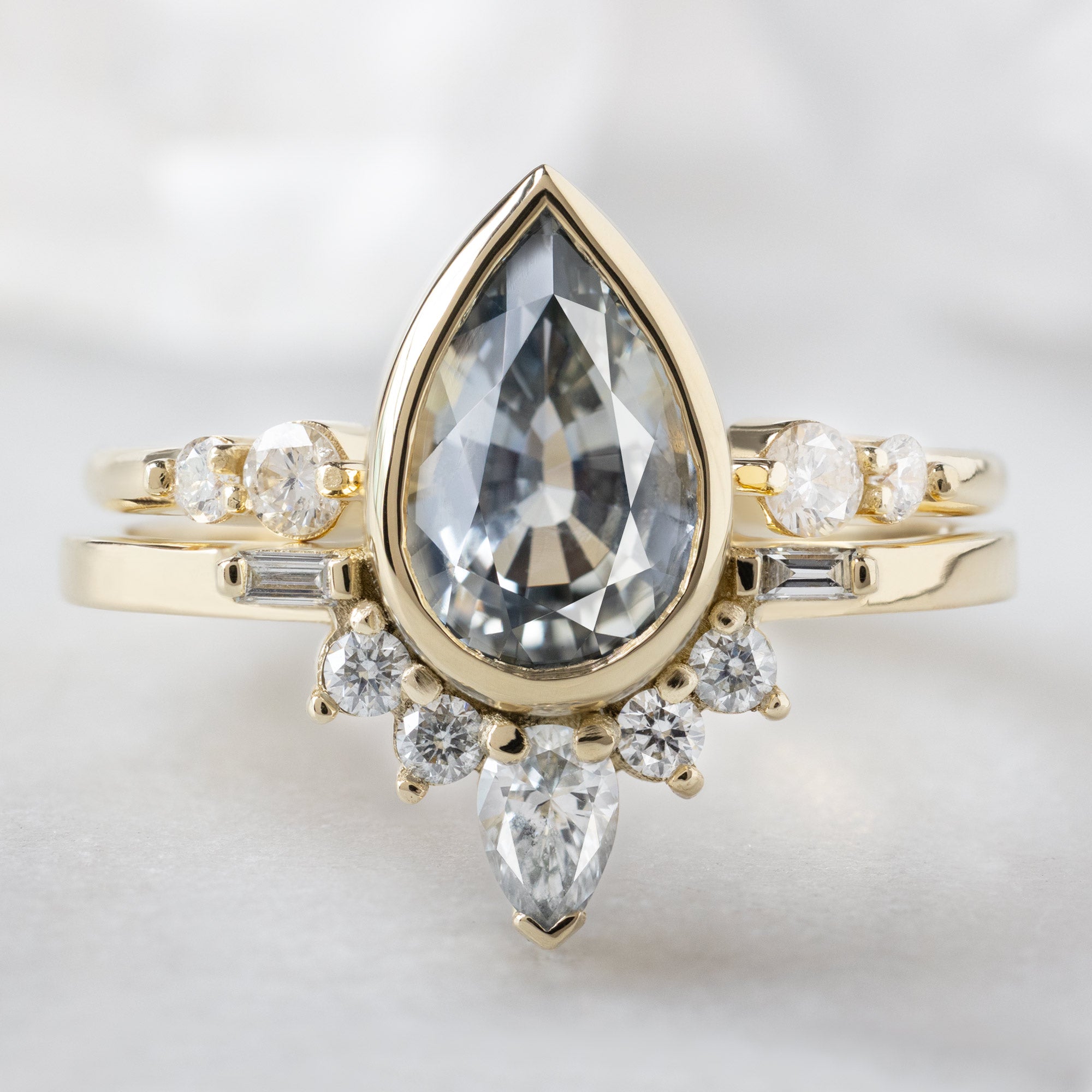 Alexis Russell  Engagement Rings The Watercolor Posy Ring | 1.96ct Pear Icy Blue Sapphire in 14K Yellow Gold