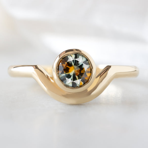 Alexis Russell  Engagement Rings The Watercolor Wave Ring | .78ct Round Montana Parti Sapphire in 14K Yellow Gold