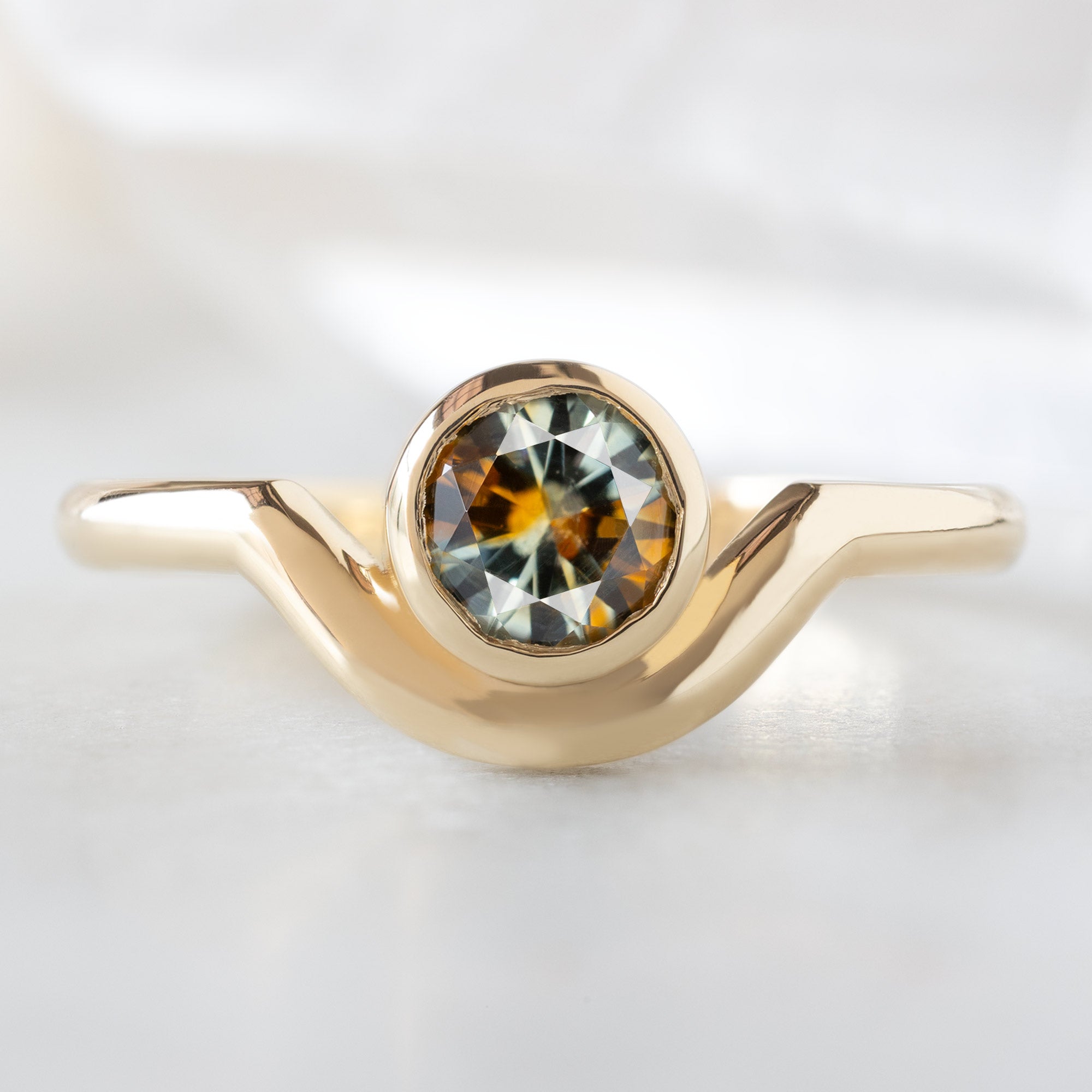 Alexis Russell  Engagement Rings The Watercolor Wave Ring | .78ct Round Montana Parti Sapphire in 14K Yellow Gold