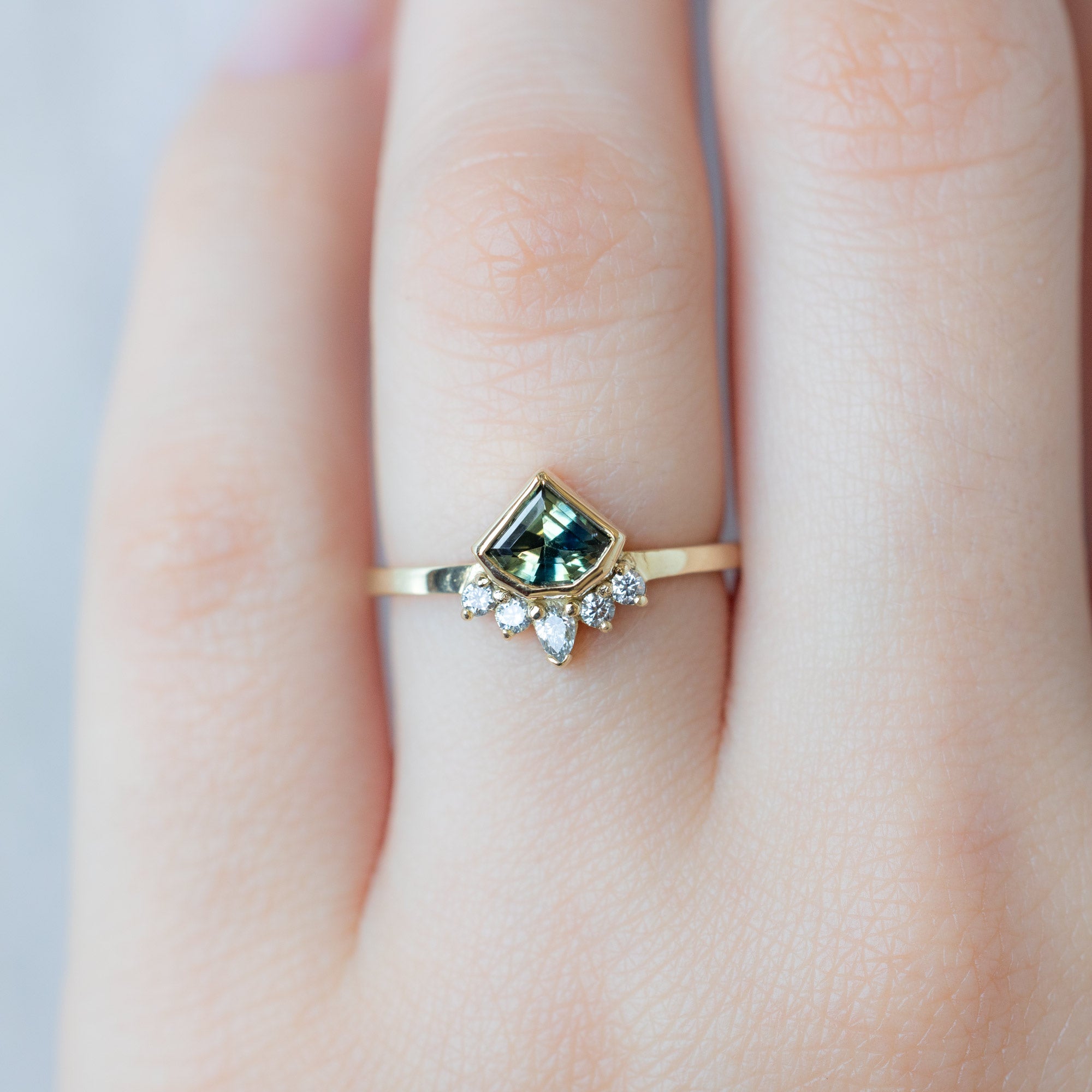 Alexis Russell  Engagement Rings The Watercolor Aster Ring | .85ct Geometric Parti Sapphire in 14K Yellow Gold