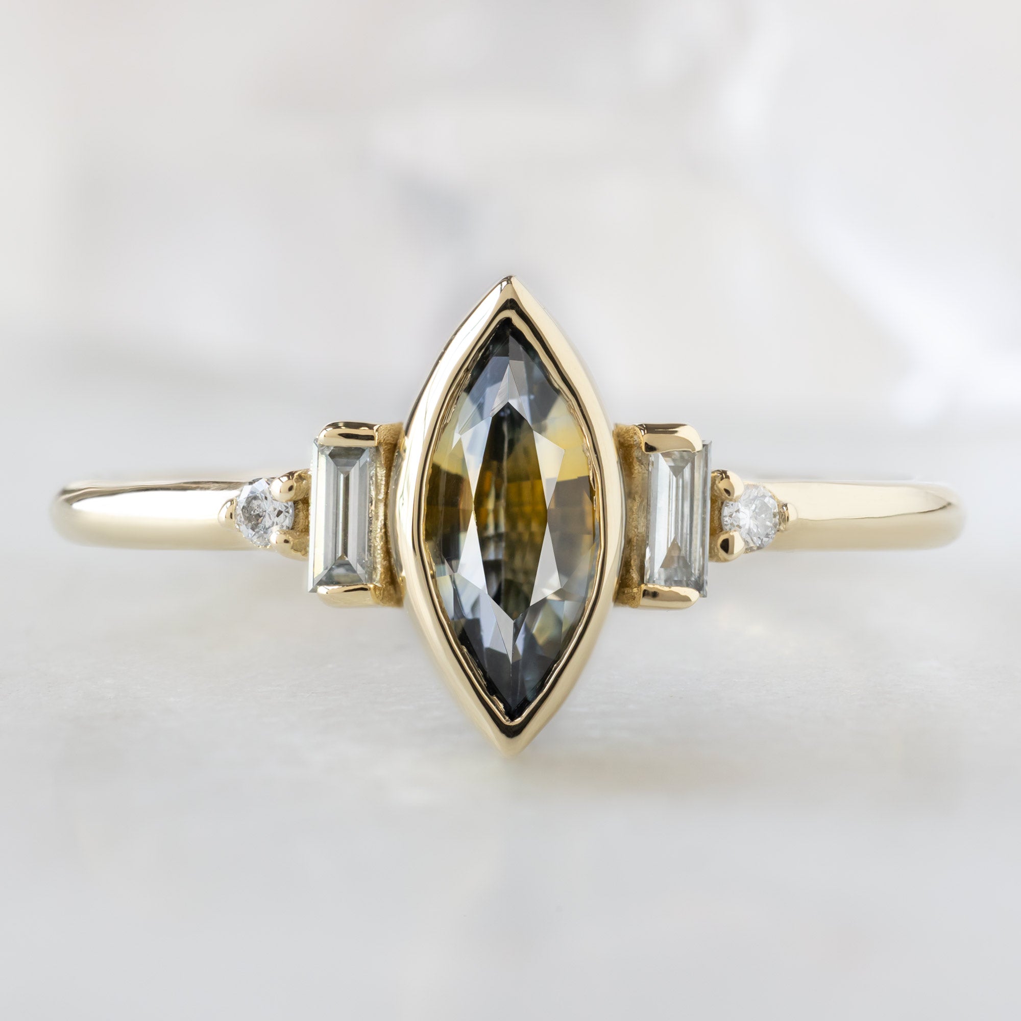 Alexis Russell  Engagement Rings The Watercolor Primrose Ring | .80ct Marquise Parti Sapphire in 14K Yellow Gold