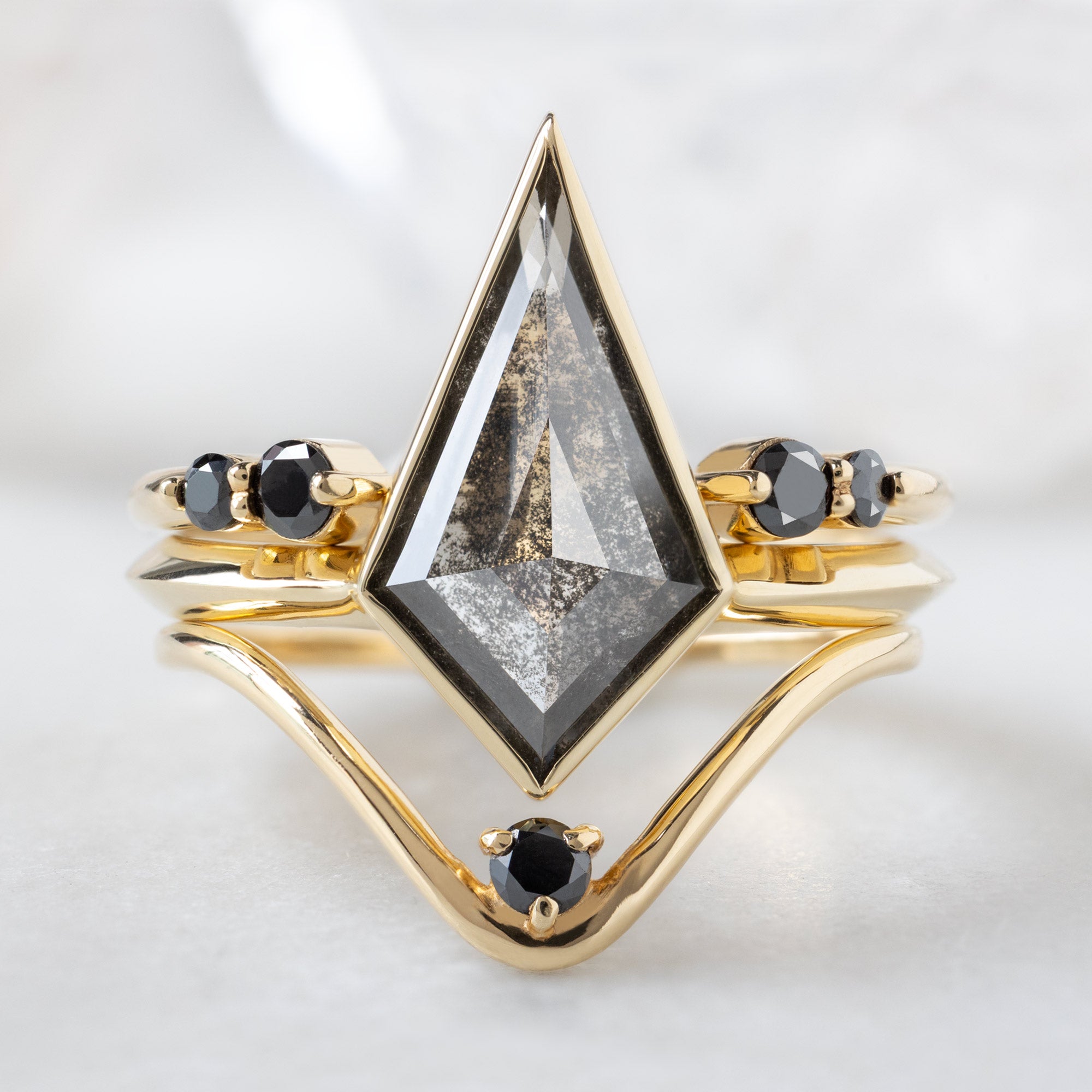 buy:the-luxe-open-cuff-black-round-diamond-stacking-band-yellow-rose-or-white-gold,the-hazel-ring-1-91ct-lab-grown-kite-salt-and-pepper-diamond-in-14k-yellow-gold,peak-black-diamond-stacking-band-14k-or-18k-rose-gold