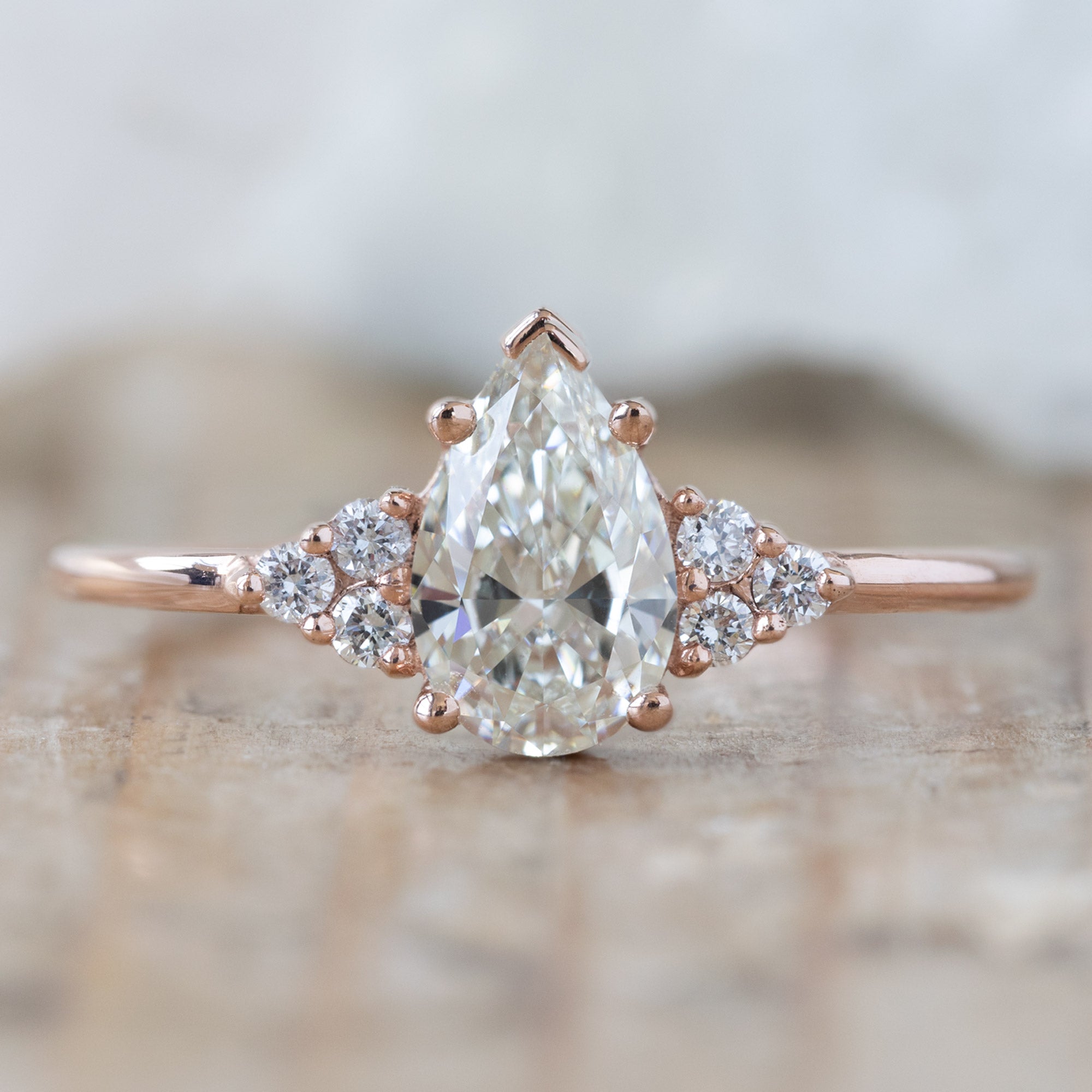 Alexis Russell Engagement Rings The Ivy Ring | 0.70ct Pear Natural White Diamond in 14k Rose Gold