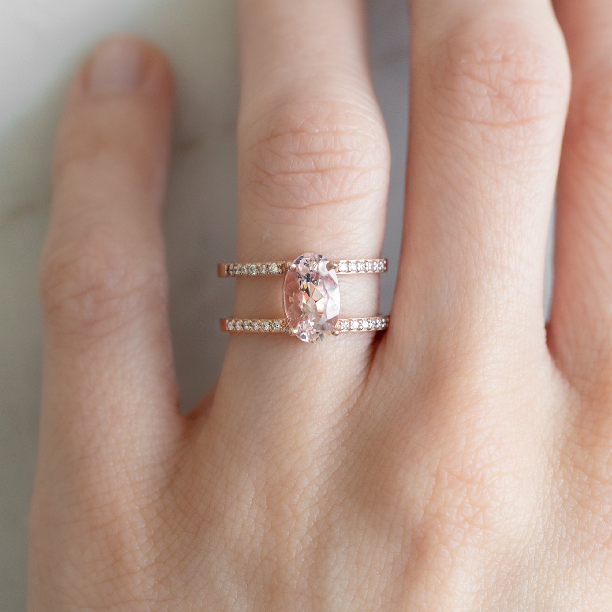 Alexis Russell Engagement Rings The Poppy Ring | 1.51ct Oval Morganite in 14K Rose Gold